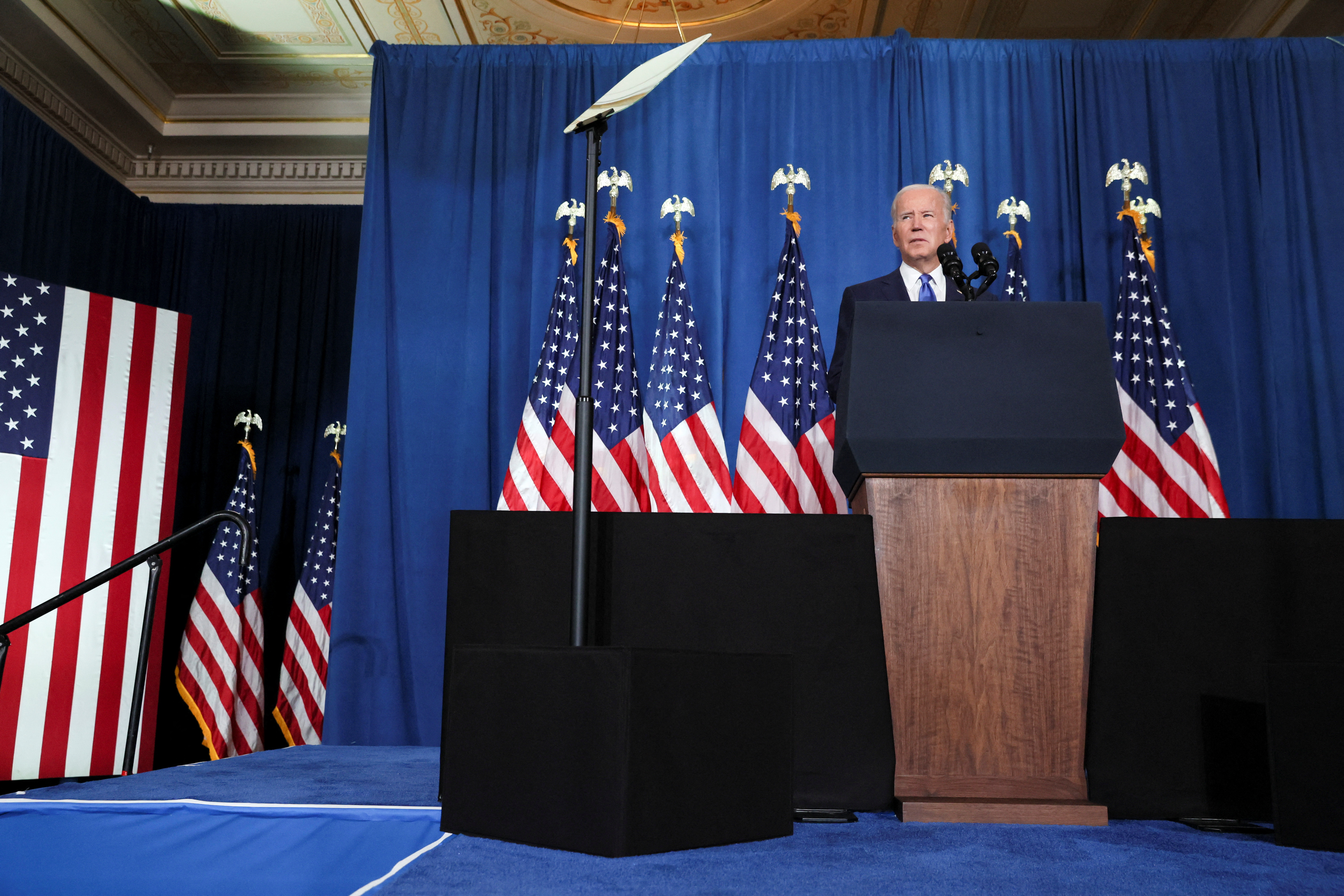 U.S. President Biden speaks during a Democratic National Committee event at the Columbus Club in Washington