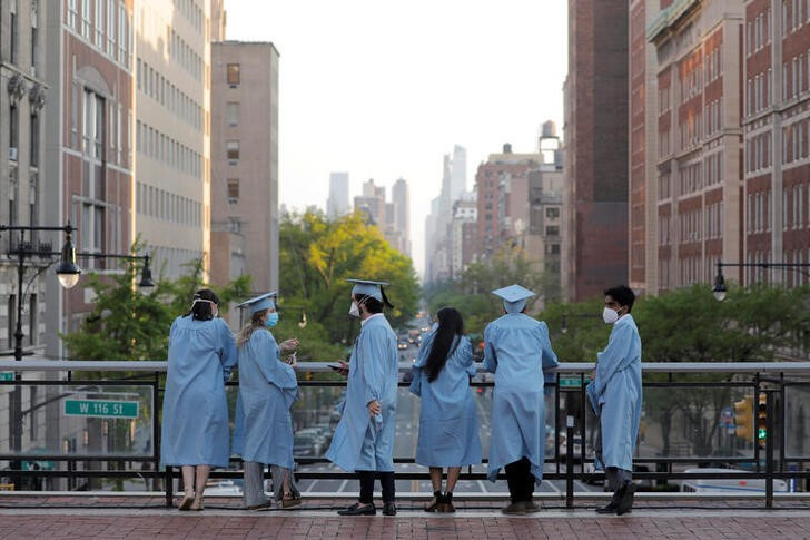 Graduates gather at Columbia University during coronavirus disease (COVID-19) outbreak in Manhattan, New York City