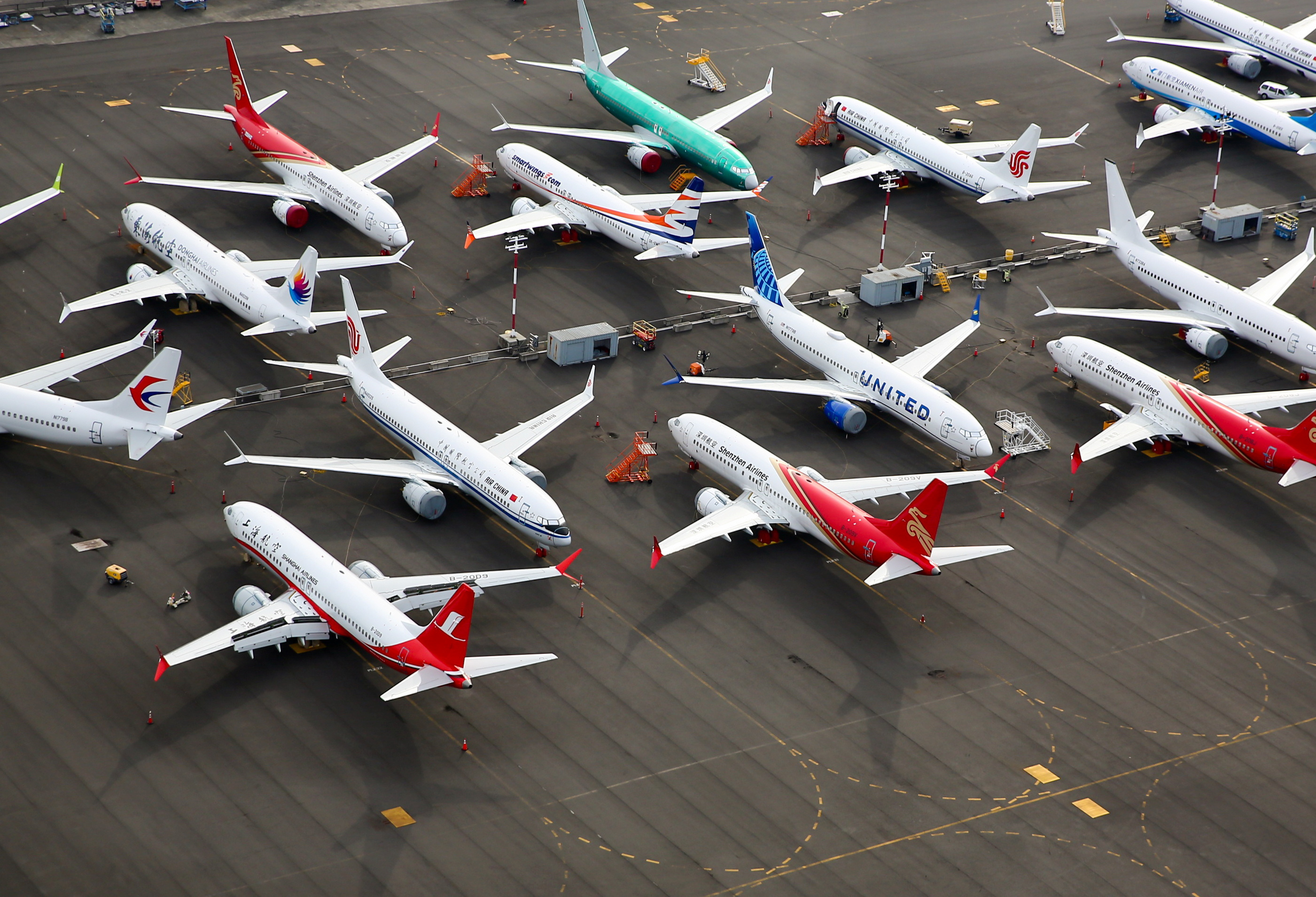 Aerial view of Boeing planes
