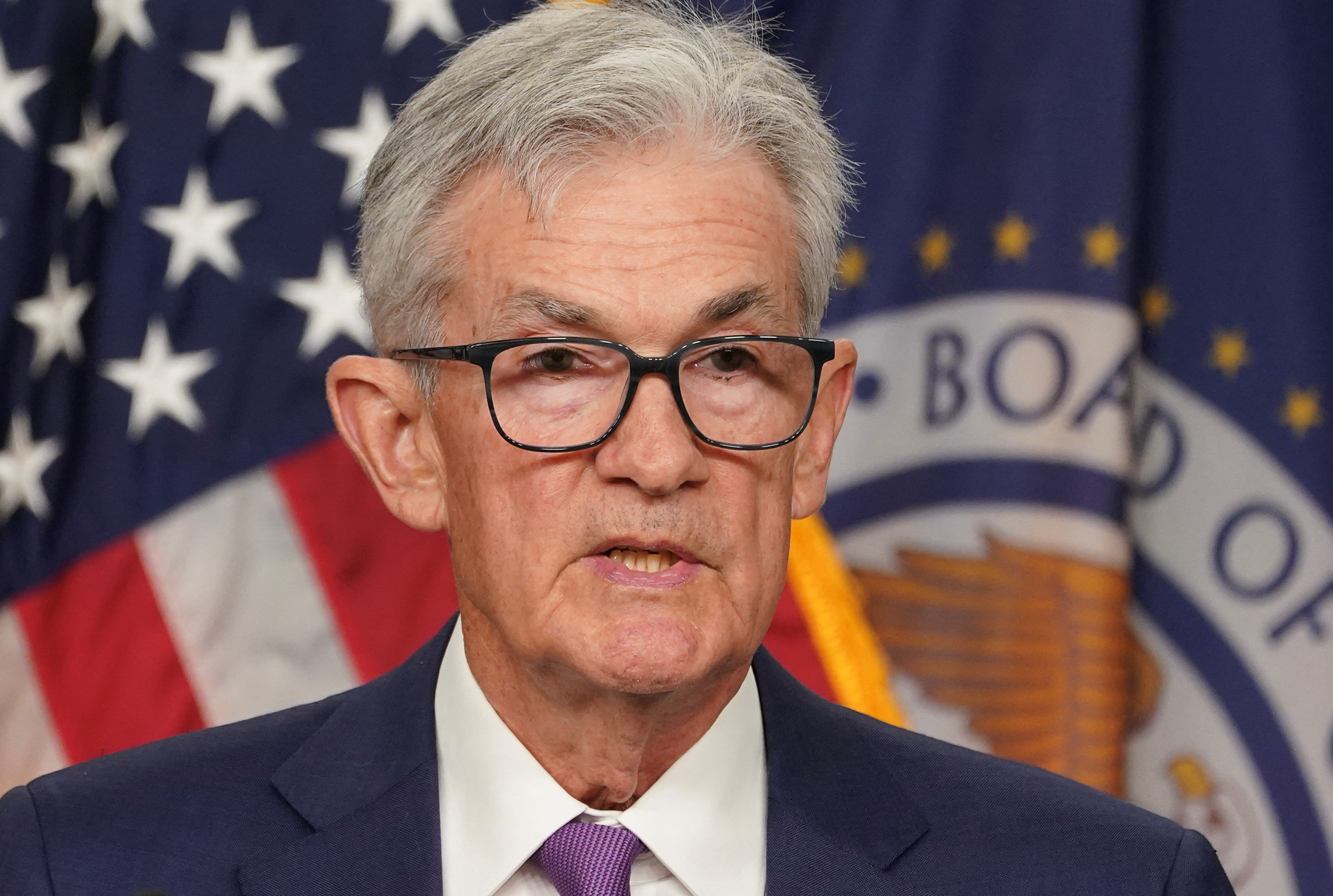 Fed chair Powell speaks at a press conference  in Washington