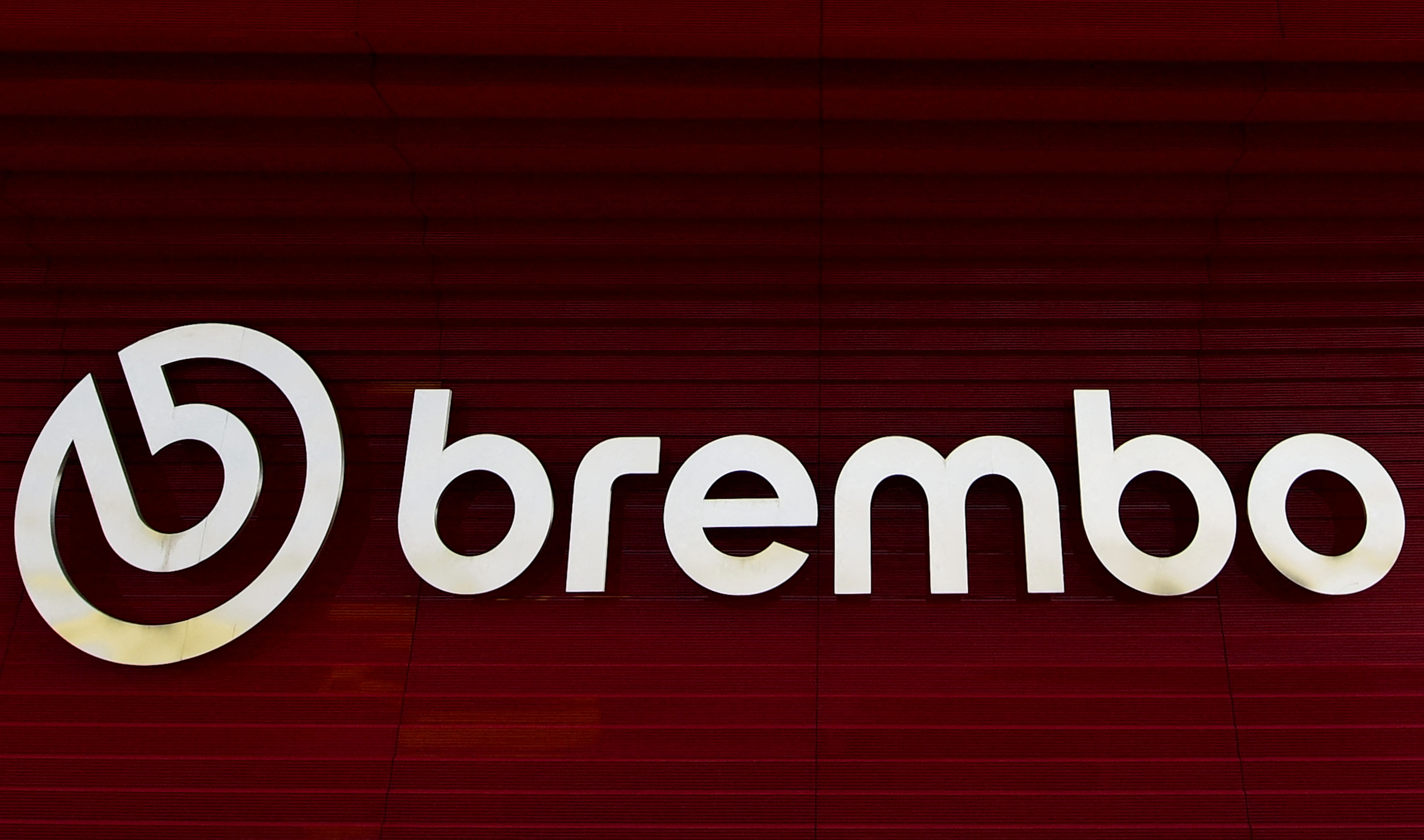 Logo of Brembo is pictured at the group's headquarters in Stezzano near Bergamo