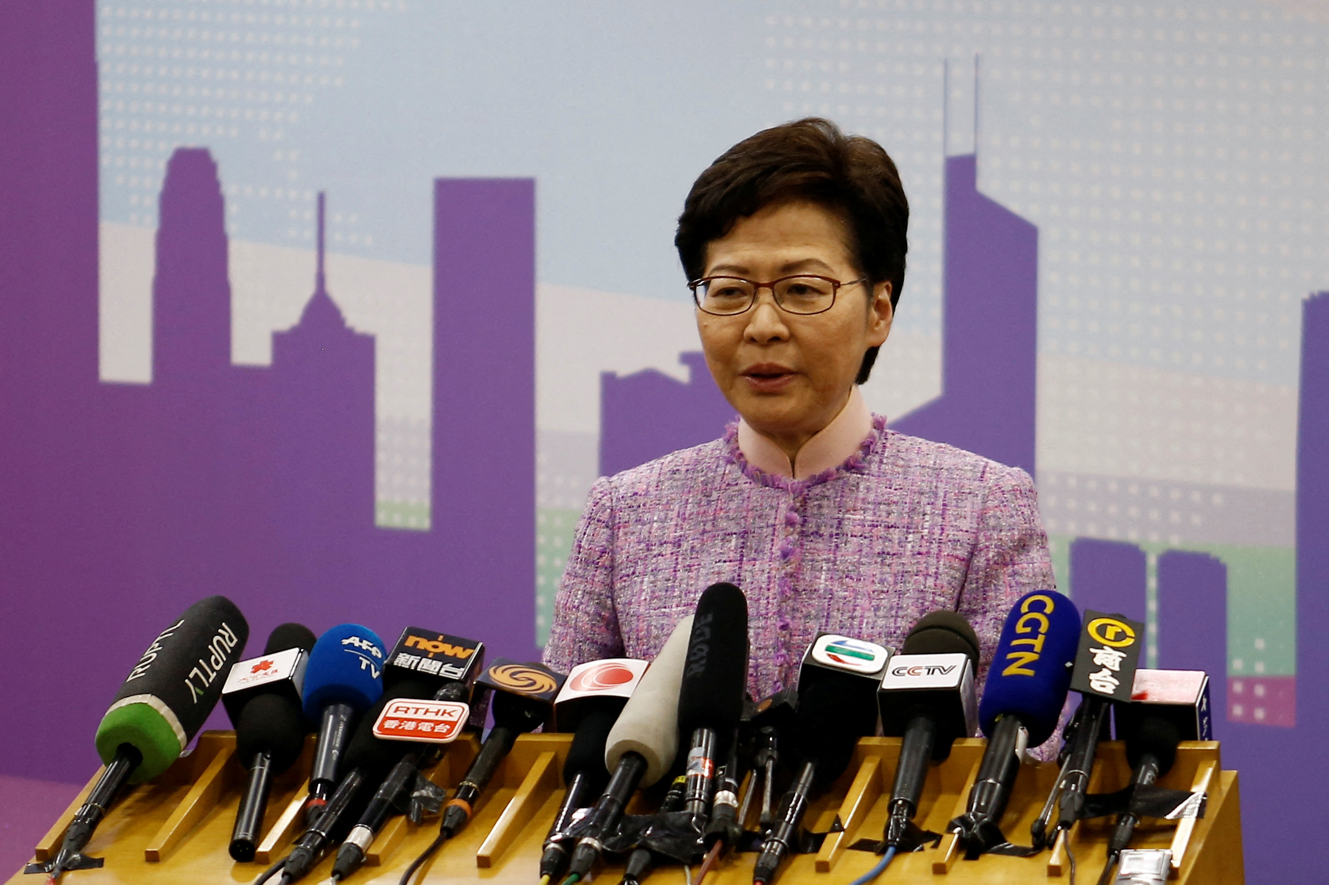 Hong Kong Chief Executive Carrie Lam speaks at a news conference in Beijing
