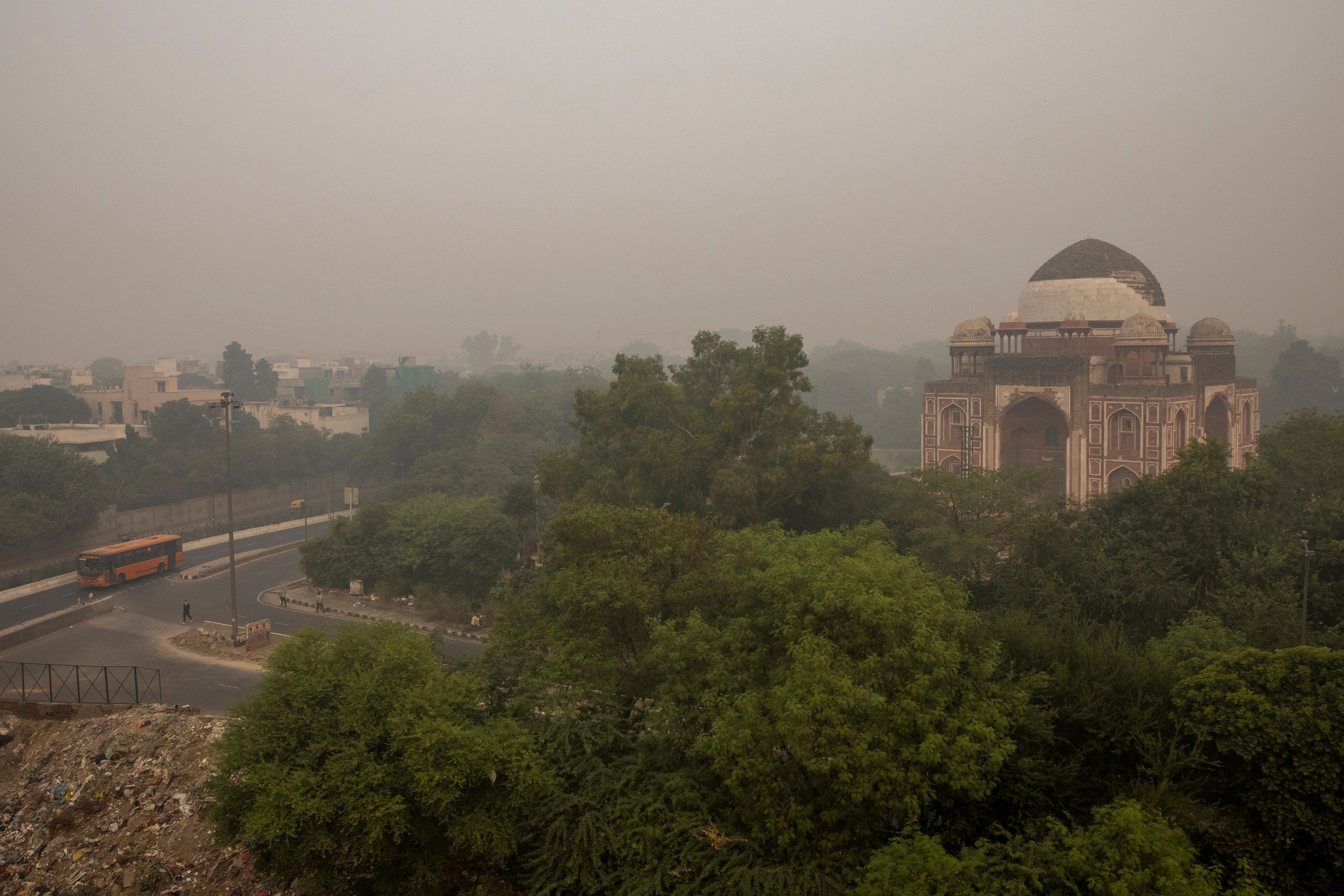 A residential area is seen shrouded in smog in New Delhi, India