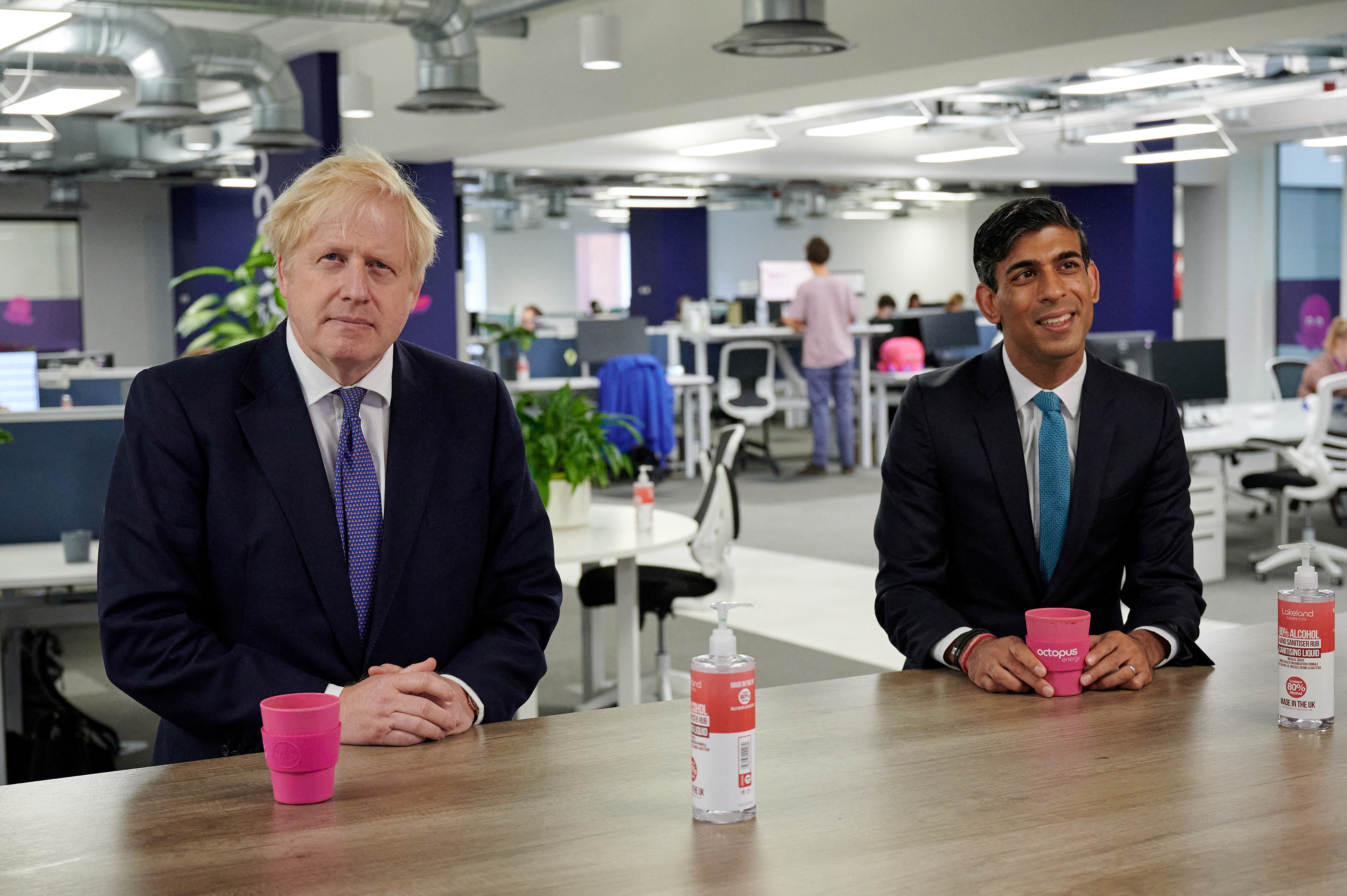 Britain's PM Johnson and Chancellor of the Exchequer Sunak visit Octopus Energy, in London