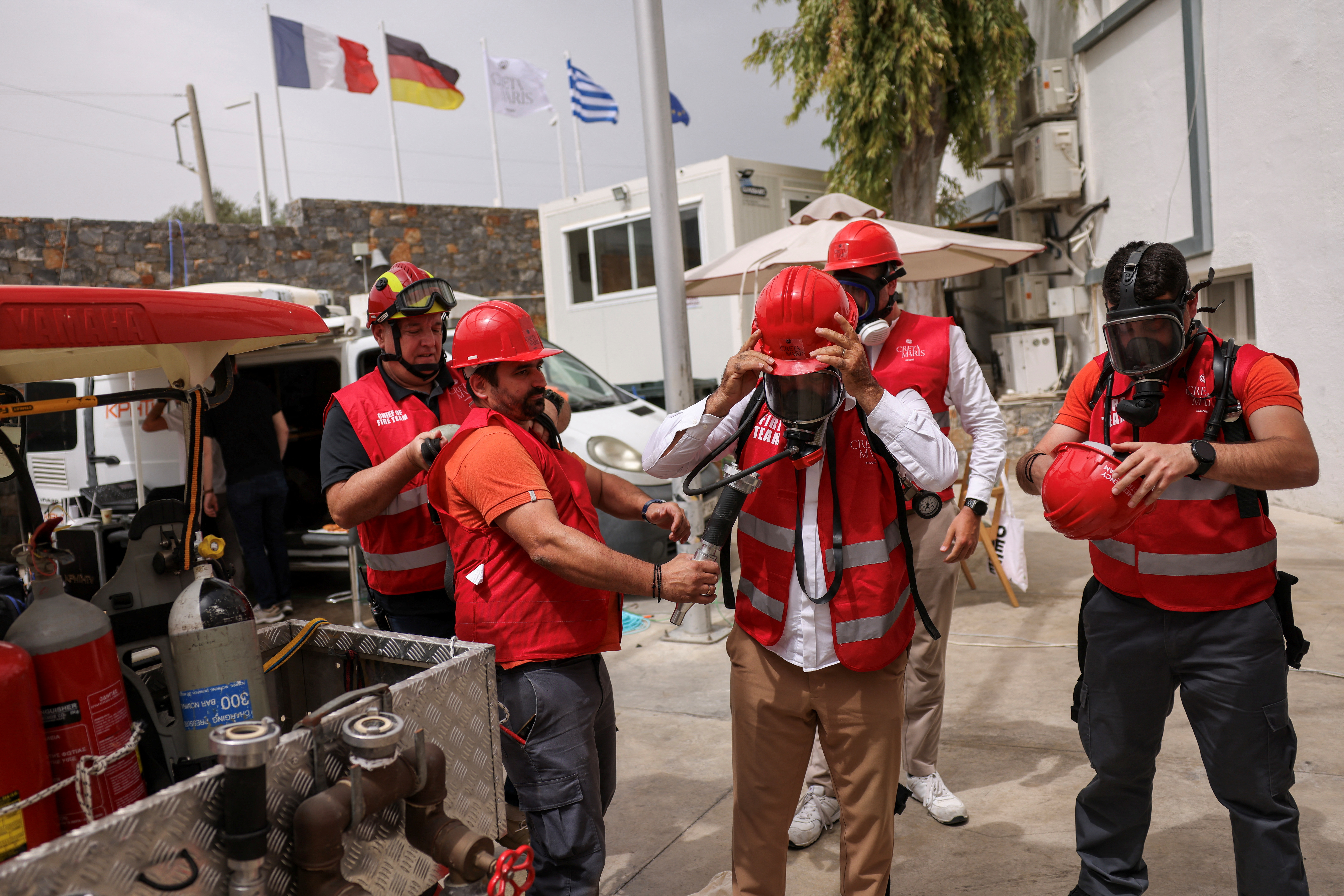 Emergency services staff prepare for the large scale earthquake preparedness "Minoas 2024" drill, in Heraklion