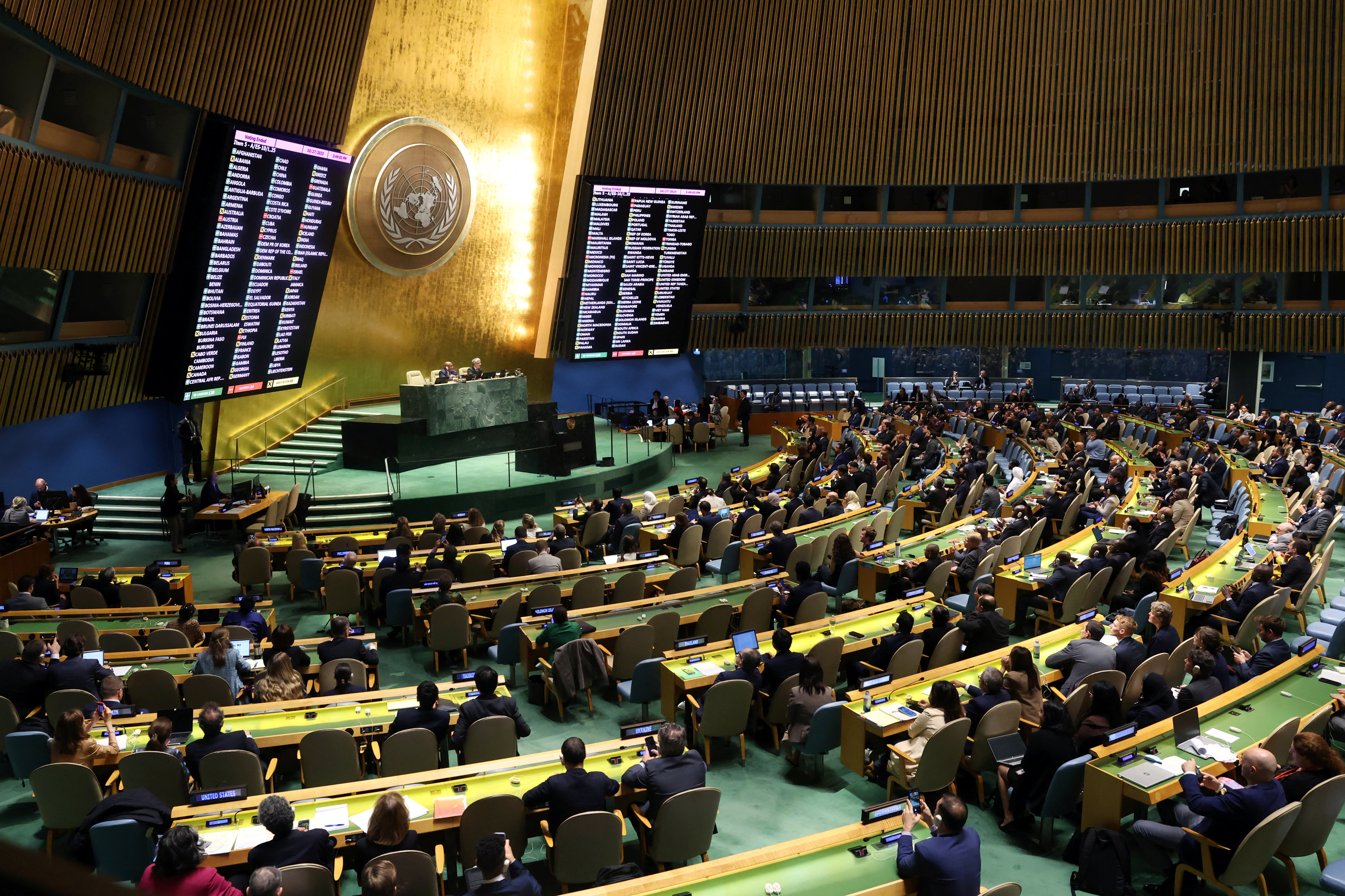 国連、ガザの「人道的休戦」決議案採択　圧倒的多数で