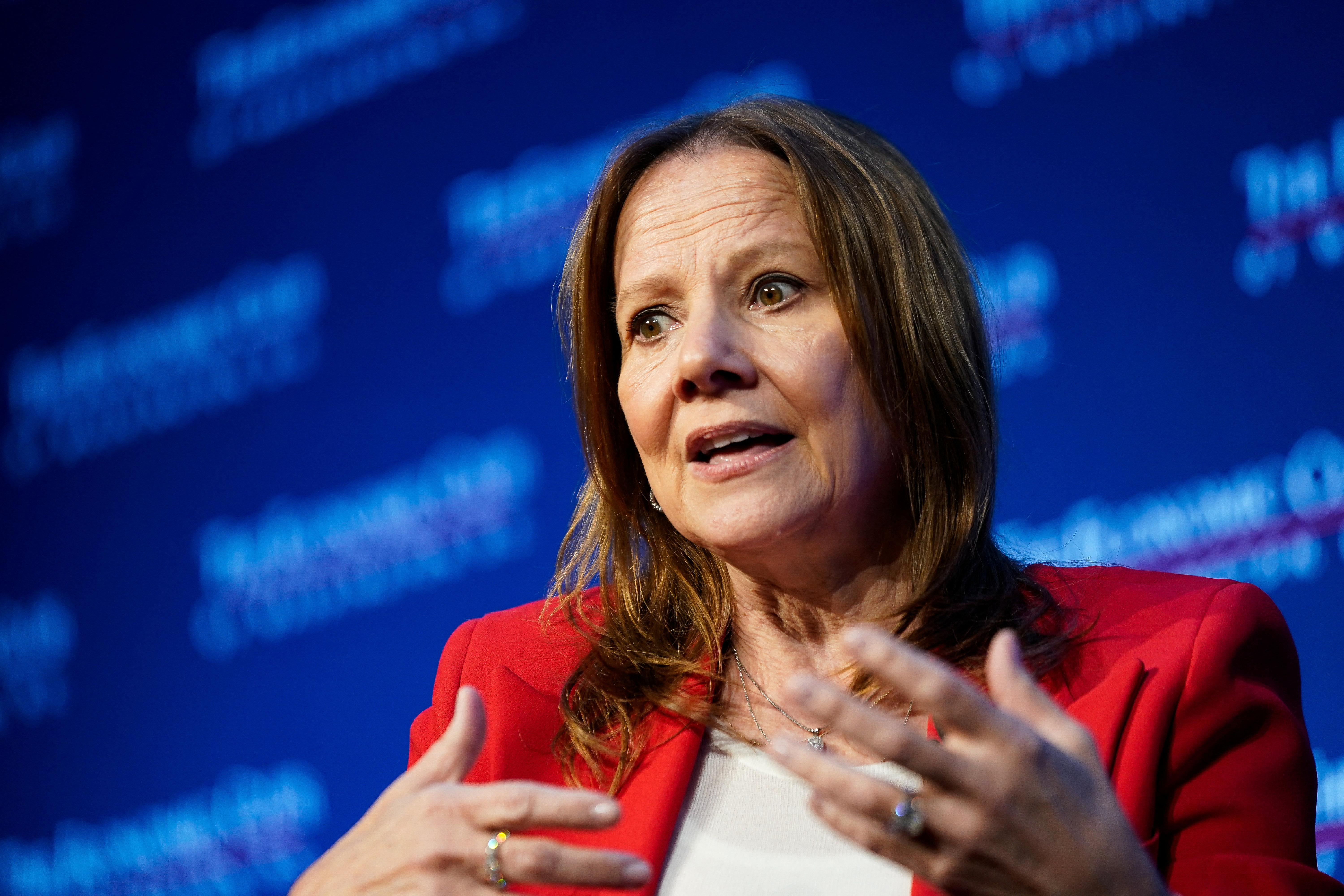 General Motors chair and CEO Mary Barra participates in an Economic Club of Washington discussion in Washington