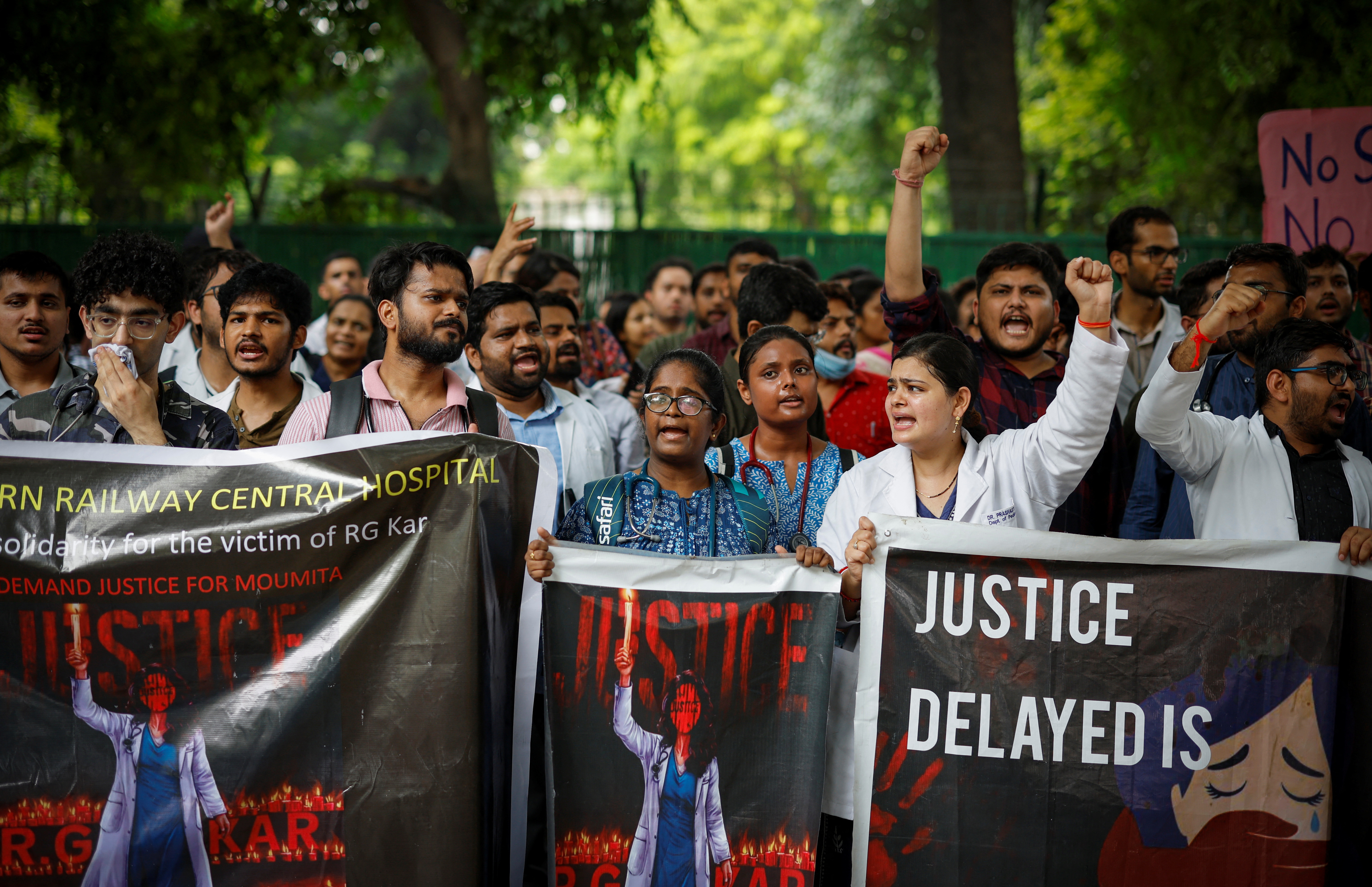 Doctors protest following the rape and murder of a trainee medic in New Delhi