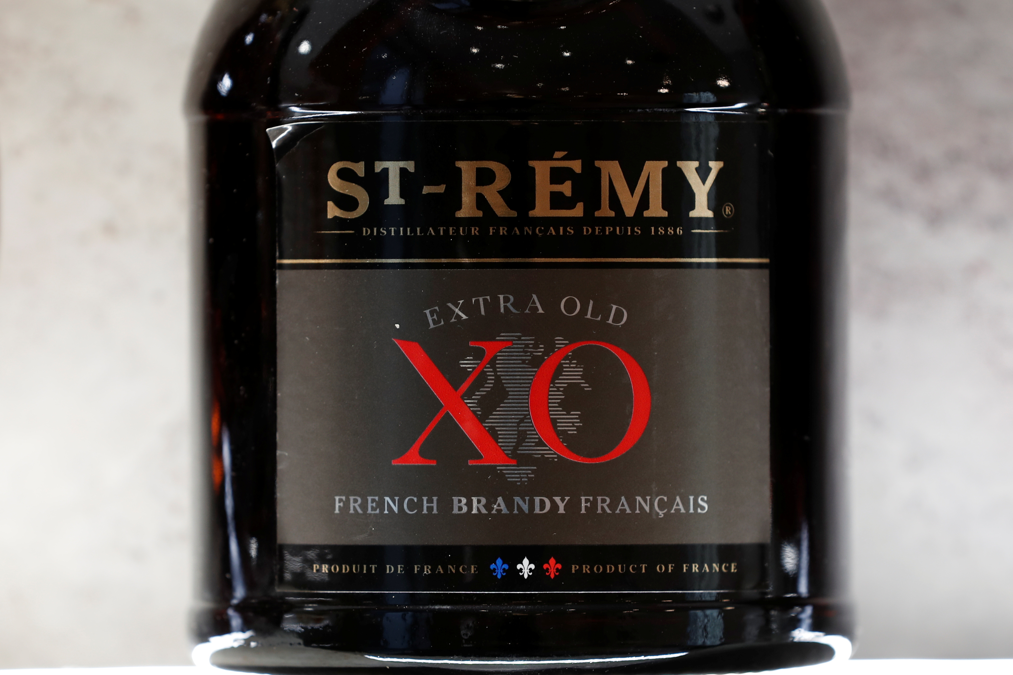 A bottle of St-Remy XO Brandy is displayed at the Remy Cointreau SA headquarters in Paris