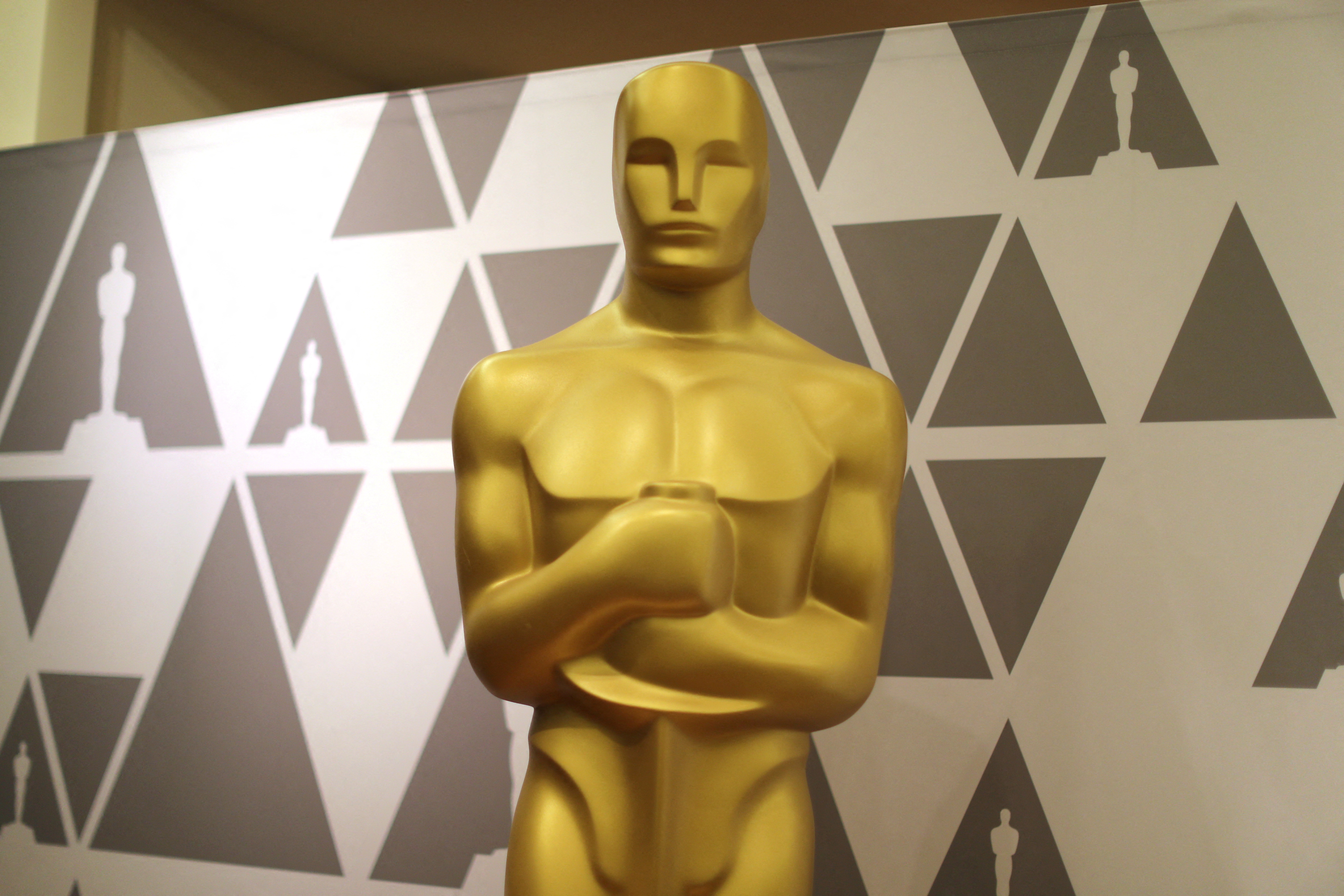 An Oscar statue is seen in a souvenir shop at the Dolby Theatre during preparations for the Oscars in Hollywood, Los Angeles