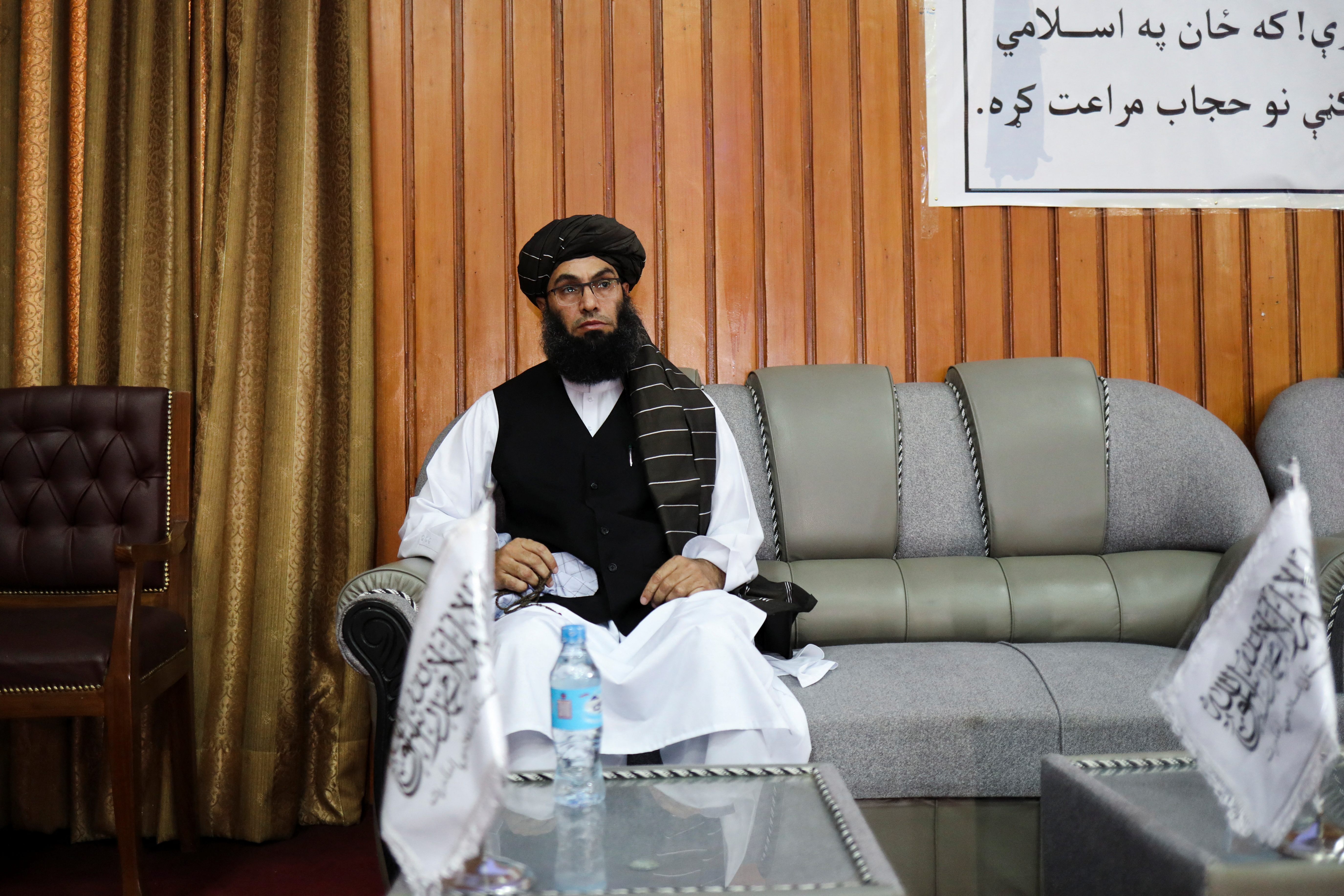 Afghan Taliban's Minister of Virtue and Vice Sheikh Mohammad Khalid attends the news conference about a new command of hijab by Taliban leader Mullah Haibatullah Akhundzada, in Kabul
