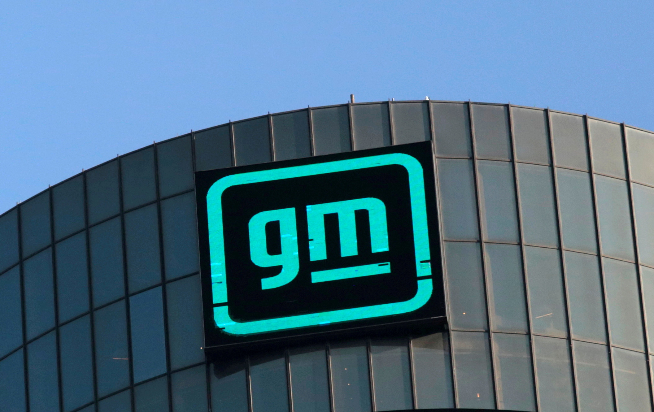 Logo of General Motors atop the company headquarters