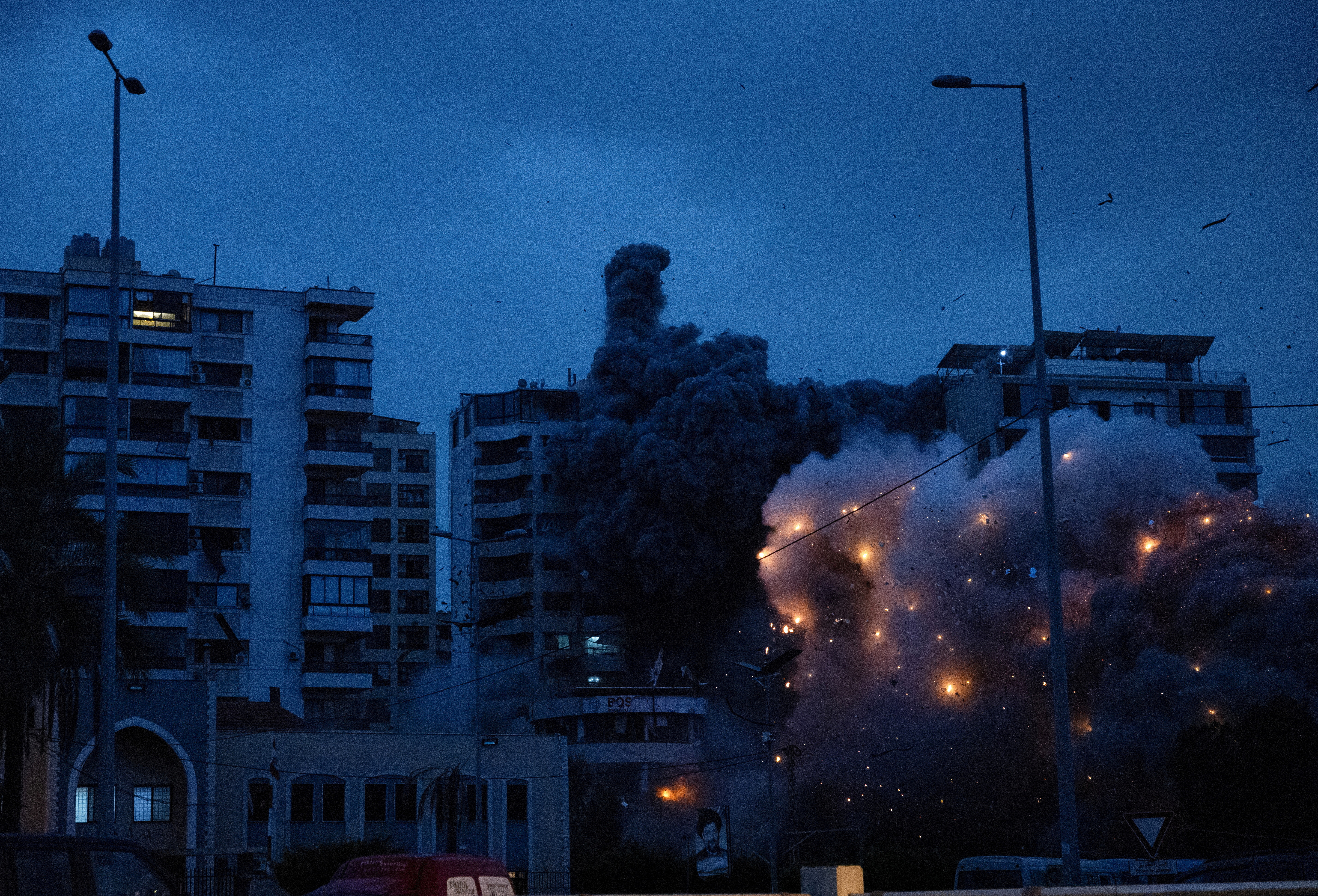 Aftermath of an Israeli strike on a building in the Chiyah district of Beirut's southern suburbs