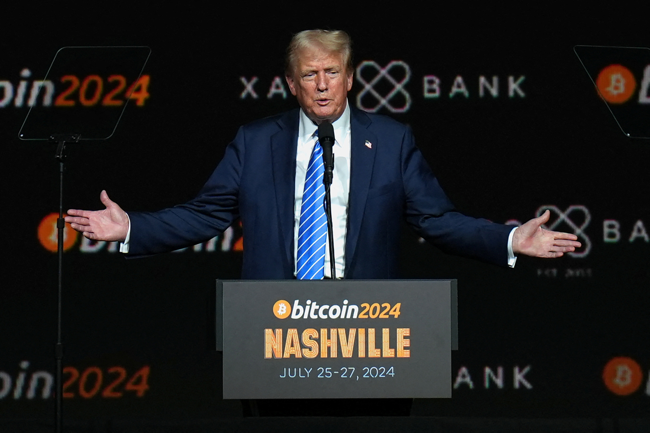 Republican presidential nominee Donald Trump attends the crypto conference in Nashville