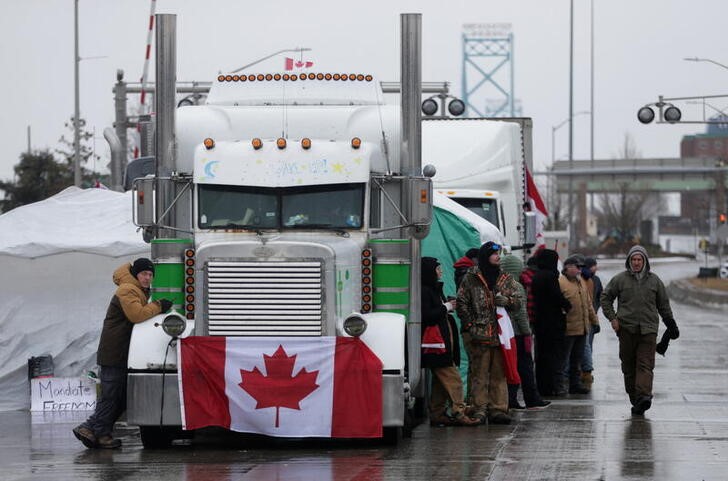 Truckers and supporters continue to protest against COVID-19 vaccine mandates, in Windsor