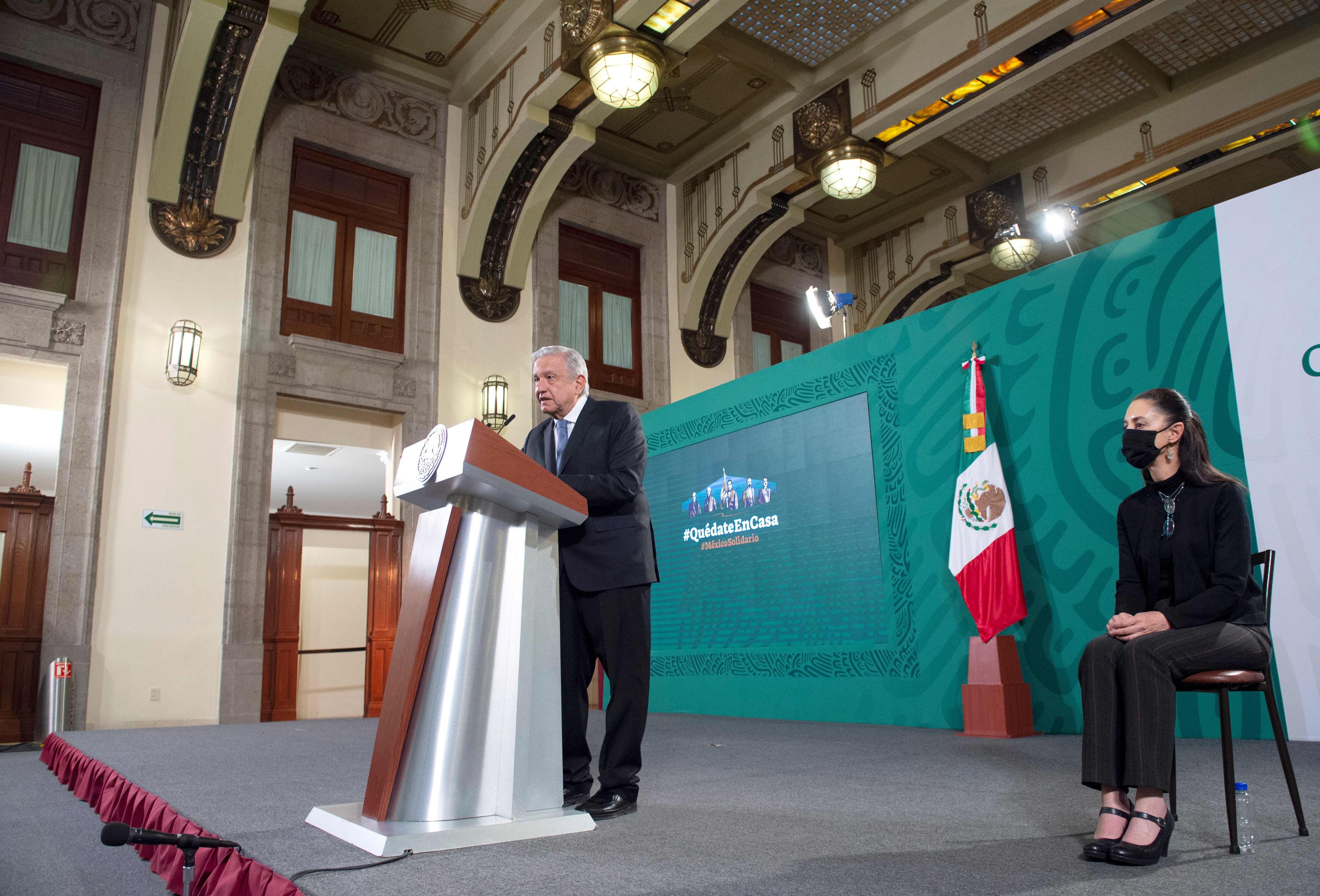 Mexican President Andres Manuel Lopez Obrador speaks during news conference in Mexico City