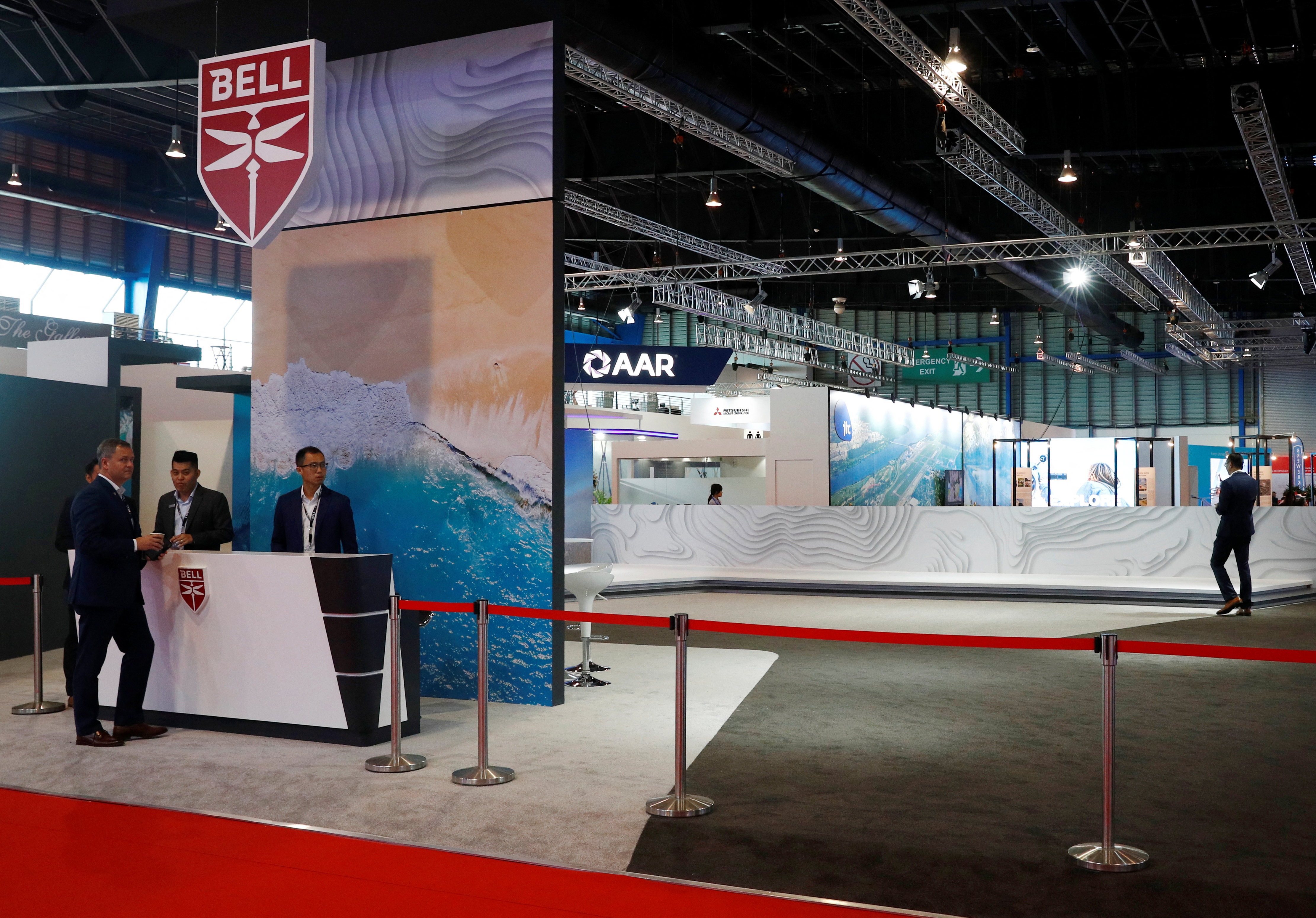 A view of an empty booth at the Singapore Airshow in Singapore