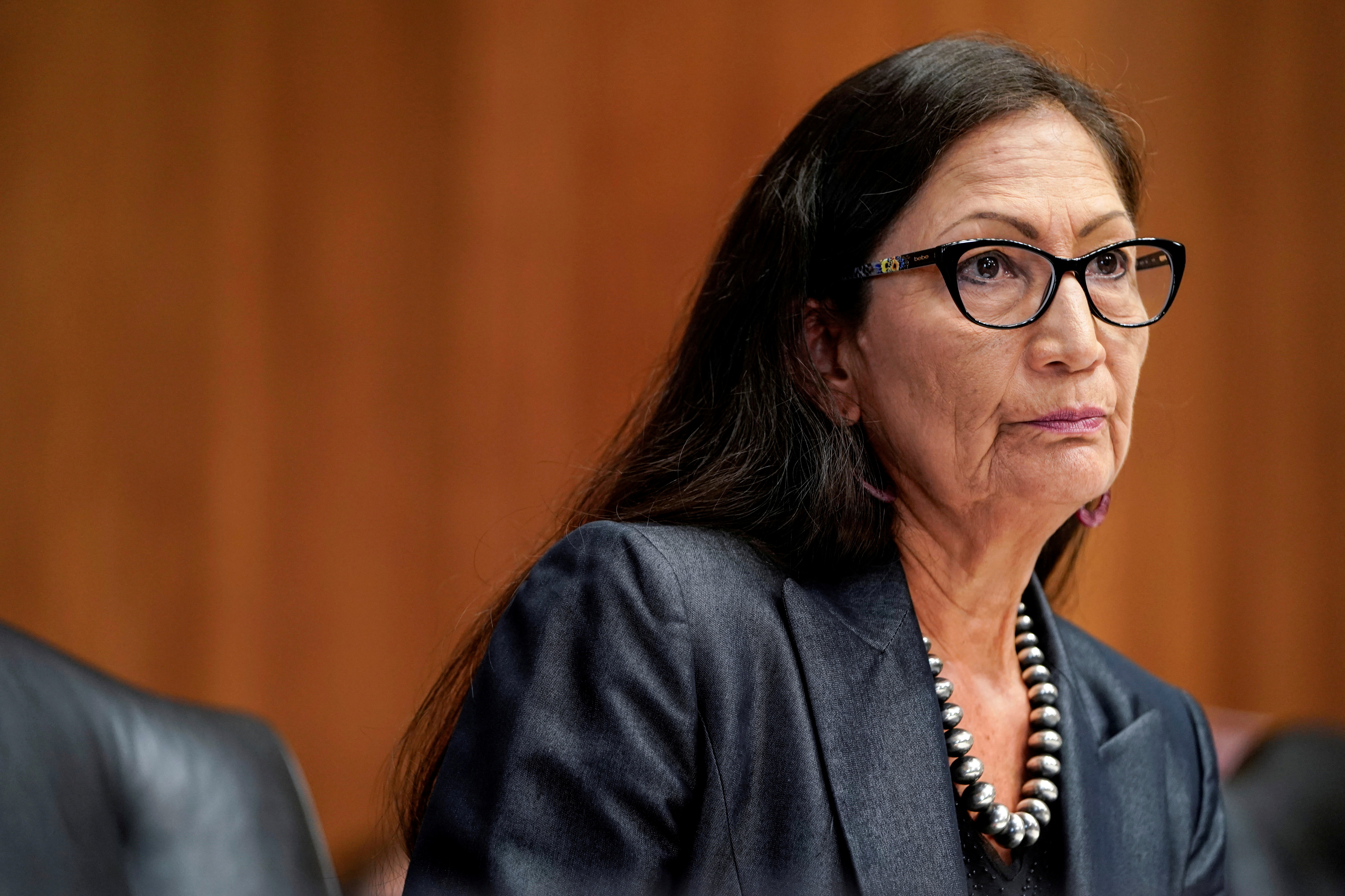 U.S. Secretary of Interior Deb Haaland listens to a question during a hearing for a budget request for the Department of the Interior for 2022 to the Senate Committee on Energy and Natural Resources on Capitol Hill in Washington, U.S., July 27, 2021. REUTERS/Joshua Roberts