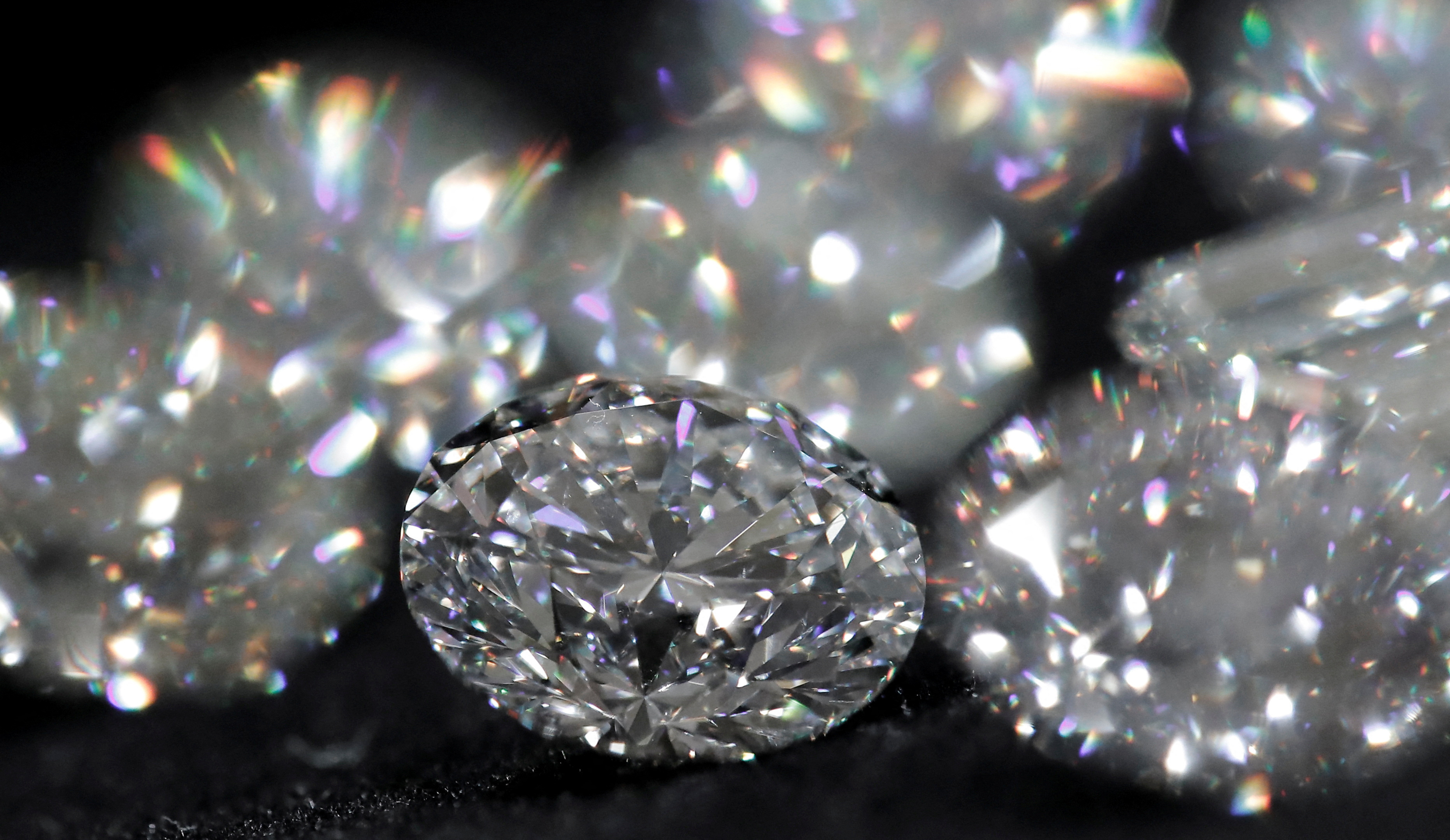 Diamonds are pictured during an official presentation by diamond producer Alrosa in Moscow