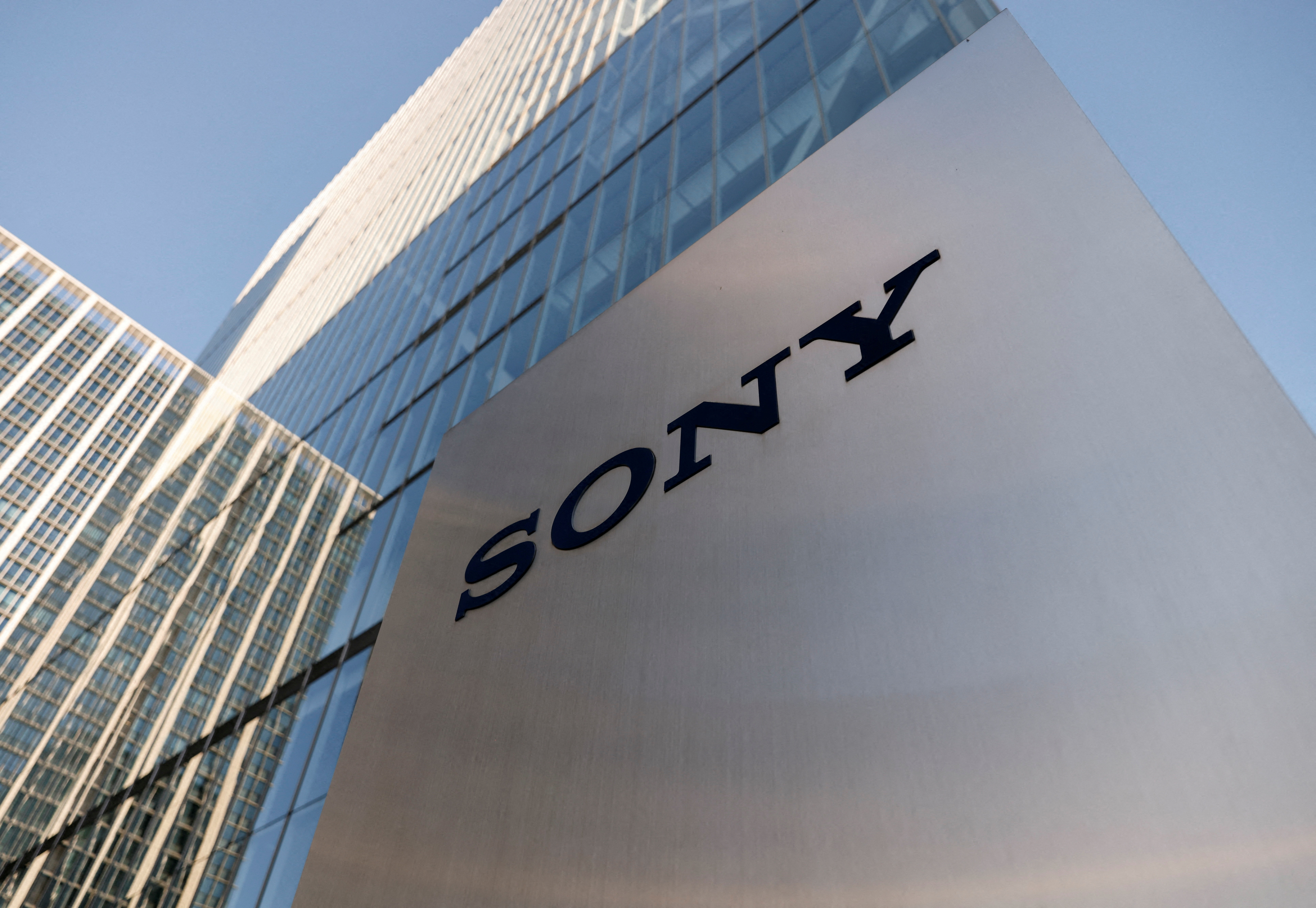 The Sony logo is displayed outside the company's headquarters in Tokyo