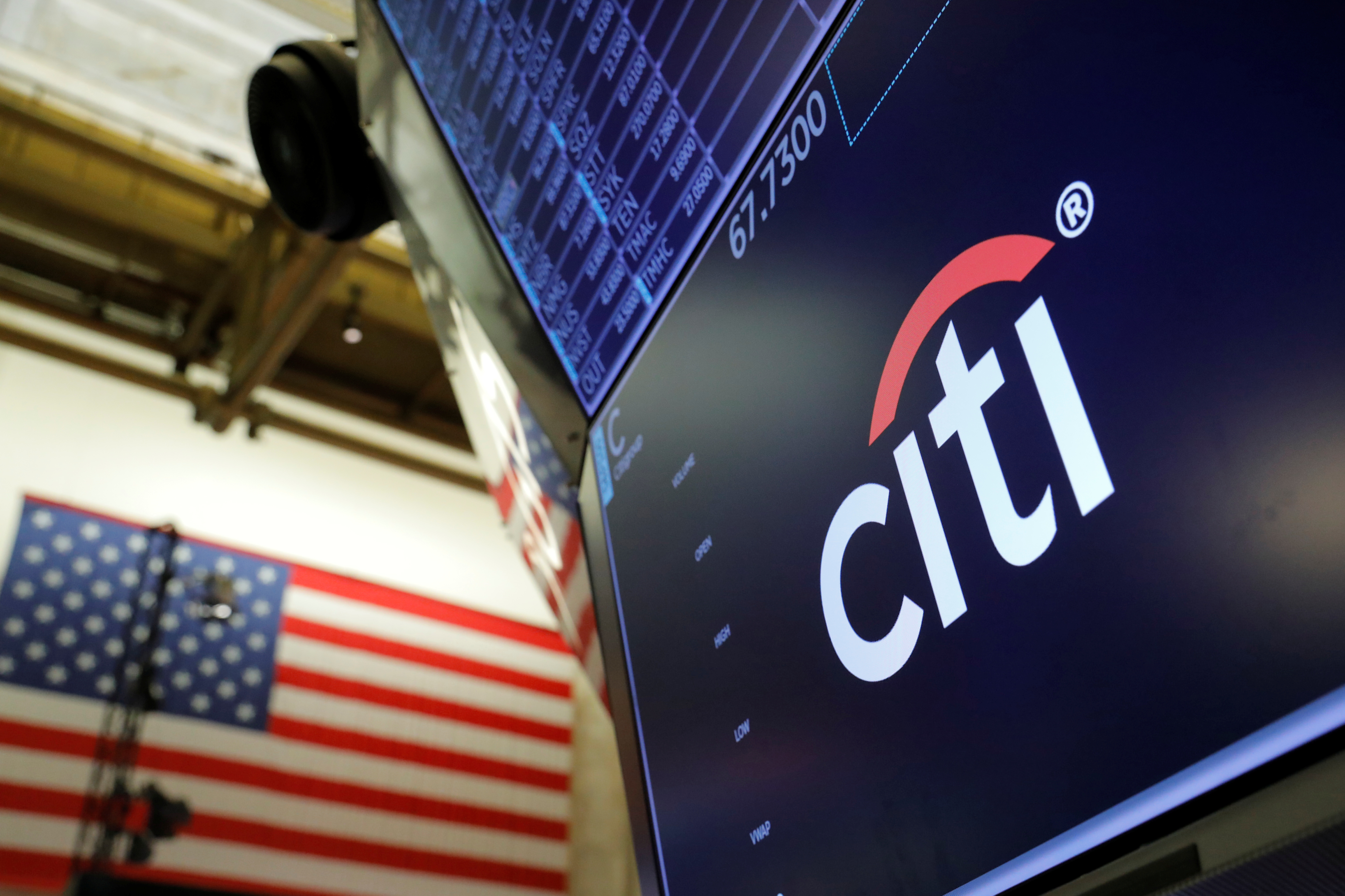 Citibank logo on the trading floor at the New York Stock Exchange (NYSE) 