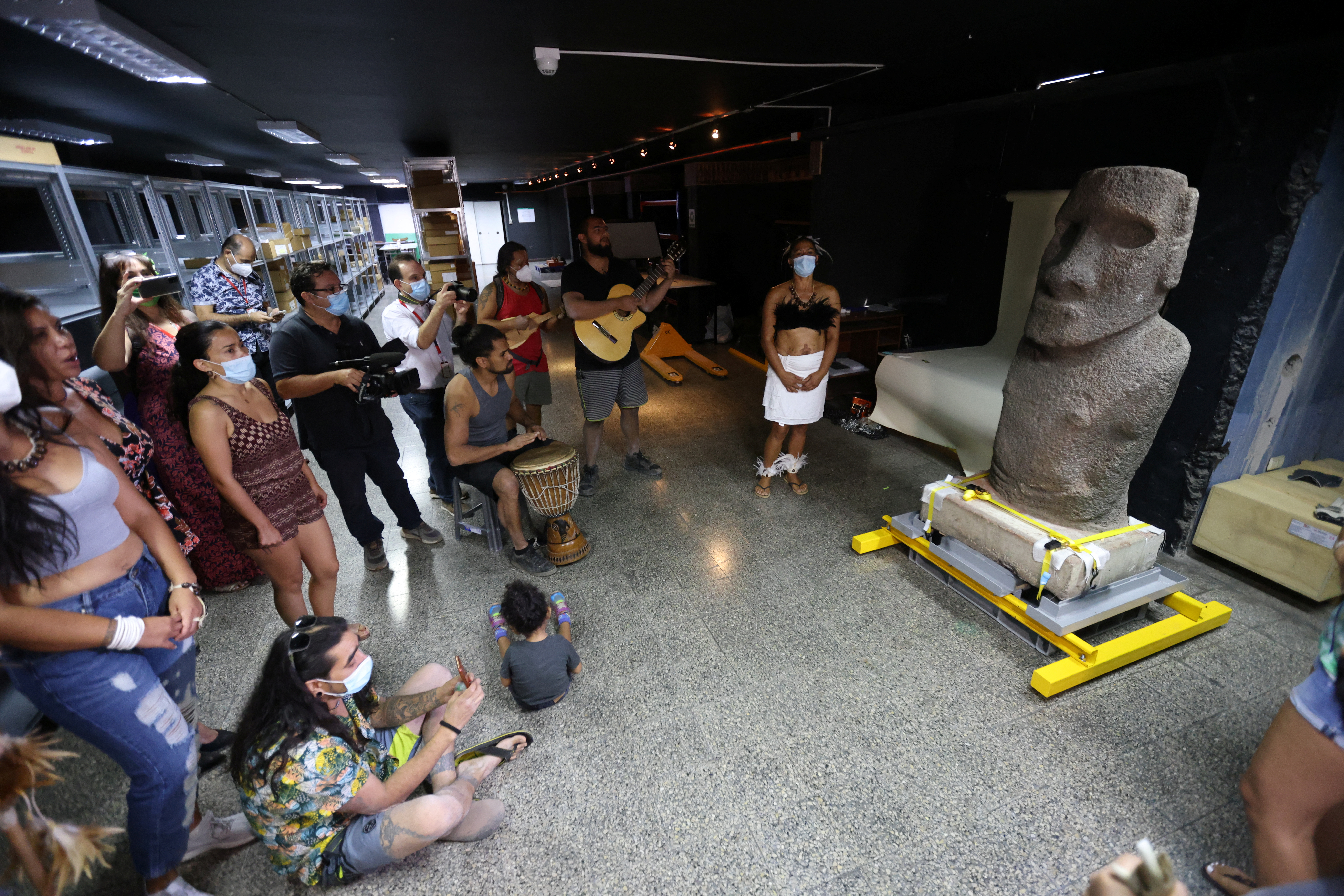 Easter Island Moai statue heads back home after museum stay, in Santiago