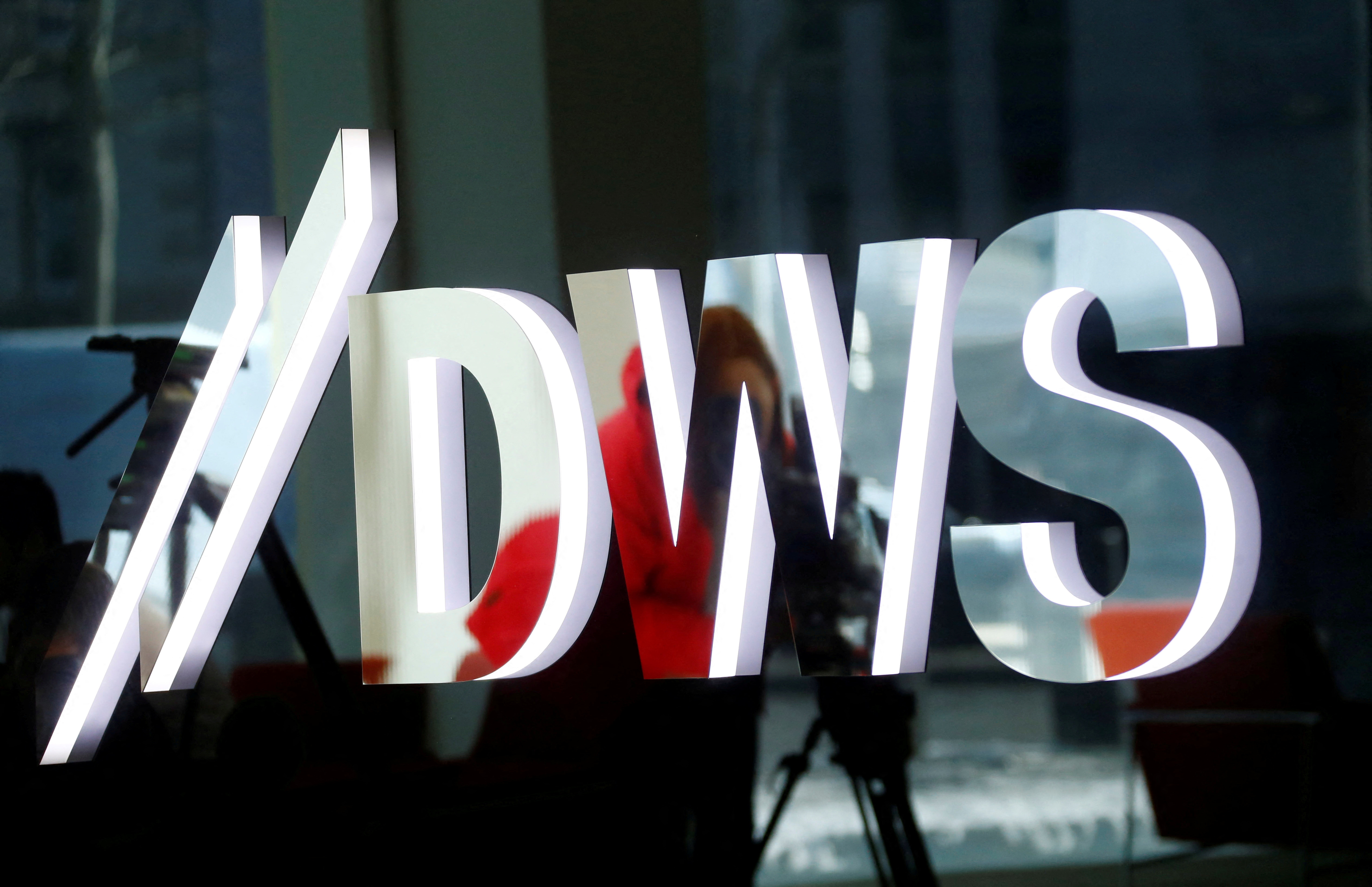 The new logo of Deutsche Bank's DWS Asset Management is pictured at their headquarters in Frankfurt
