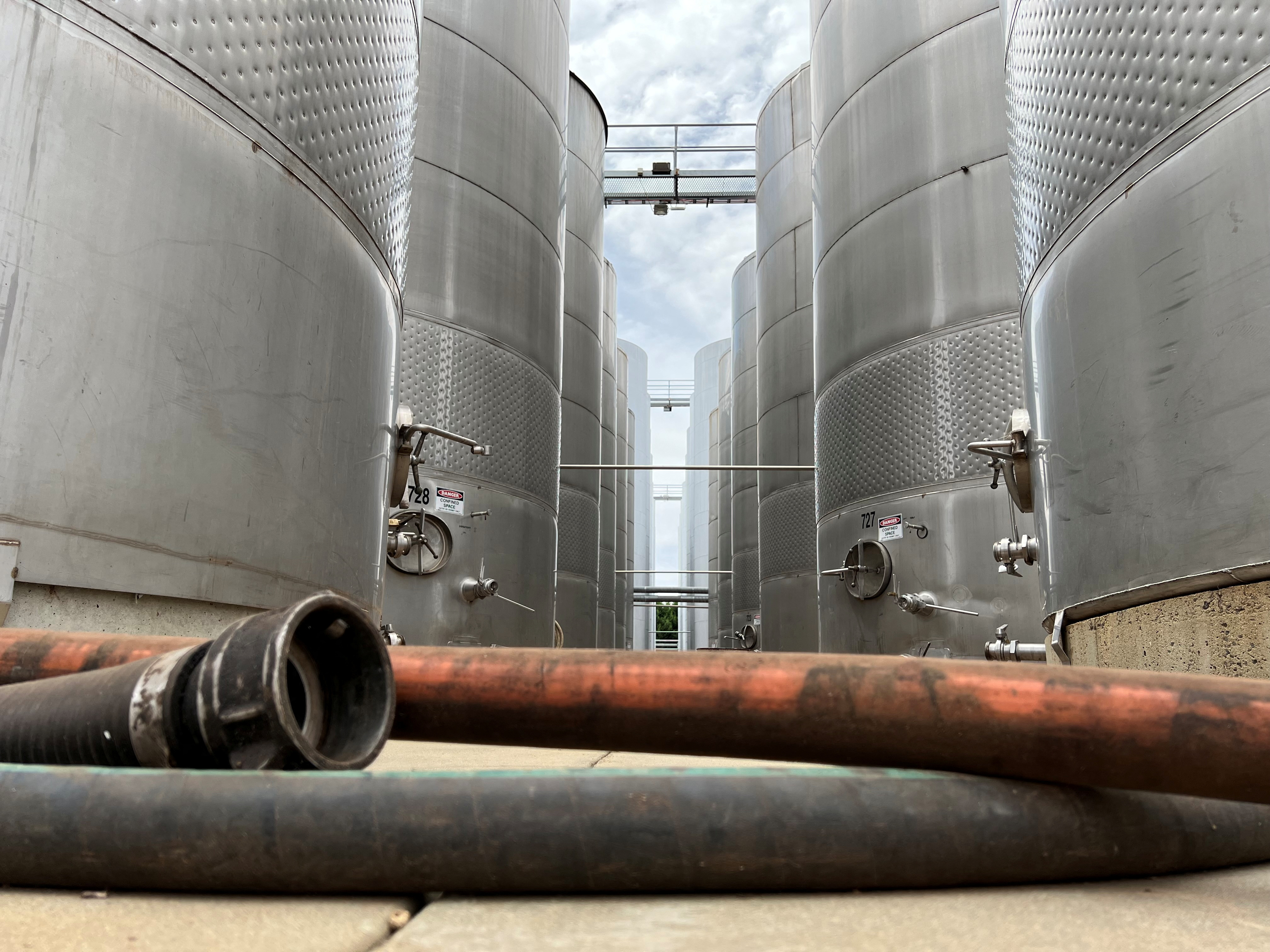 Wine storage tanks are pictured at a Calabria Wines facility in the town of Griffith in southeast Australia