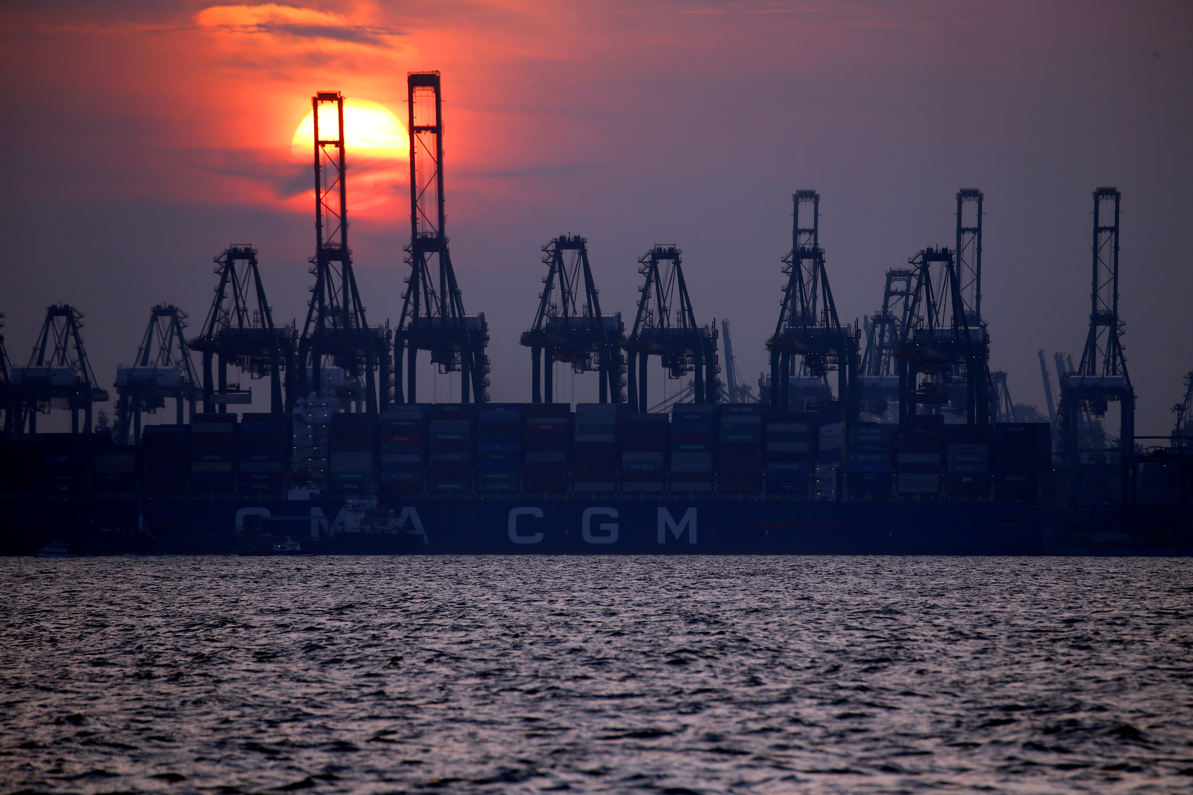 Container cranes are pictured at the port of Singapore