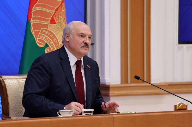 Belarusian President Alexander Lukashenko holds a news conference in Minsk