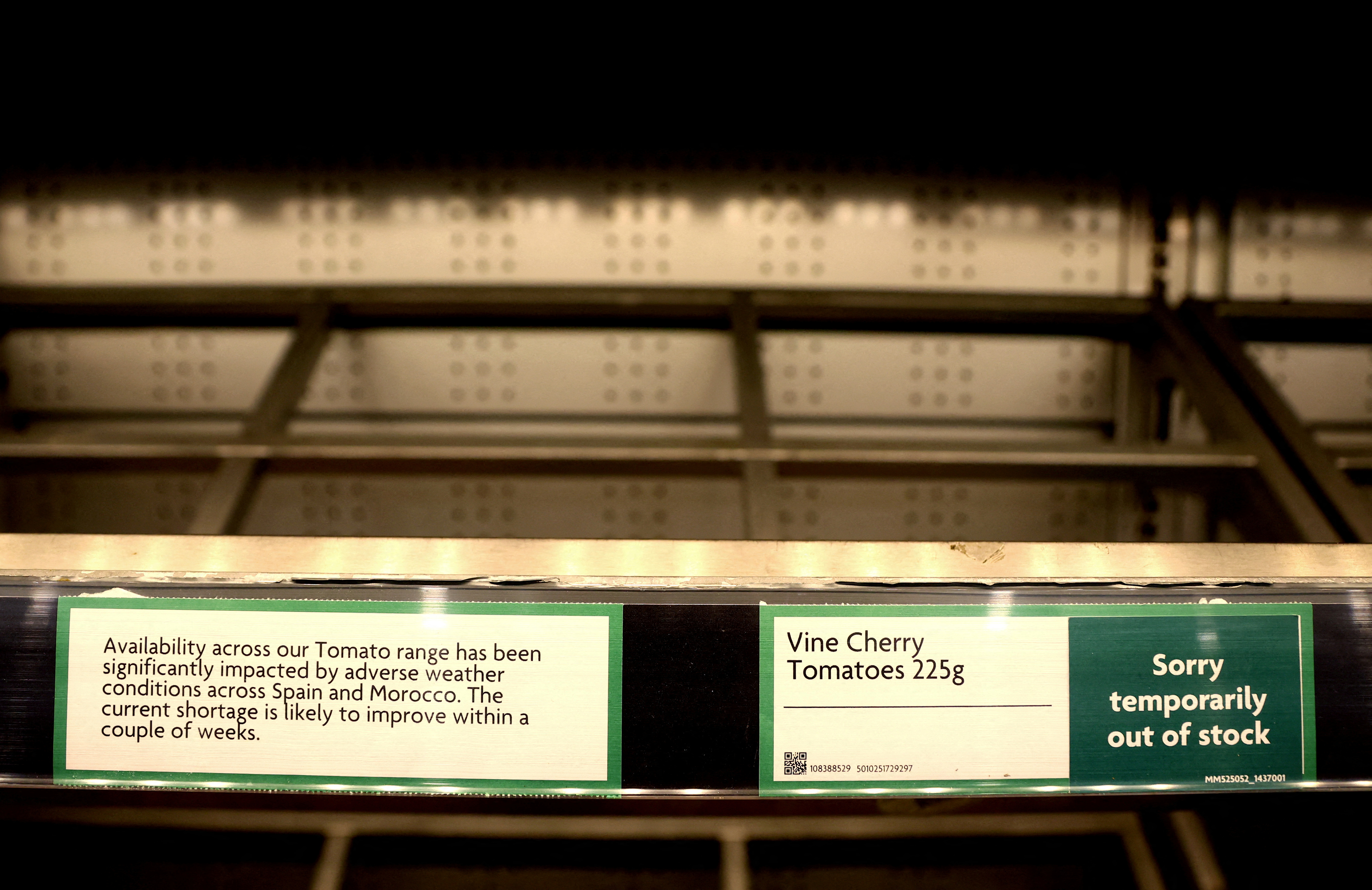 Empty shelves of vegetables are seen in Morrisons, Newcastle-under-Lyme