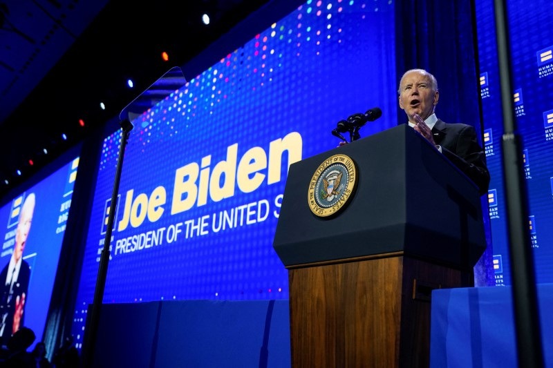 U.S. President Biden attends a dinner hosted by the Human Rights Campaign at the Washington Convention Center in Washington