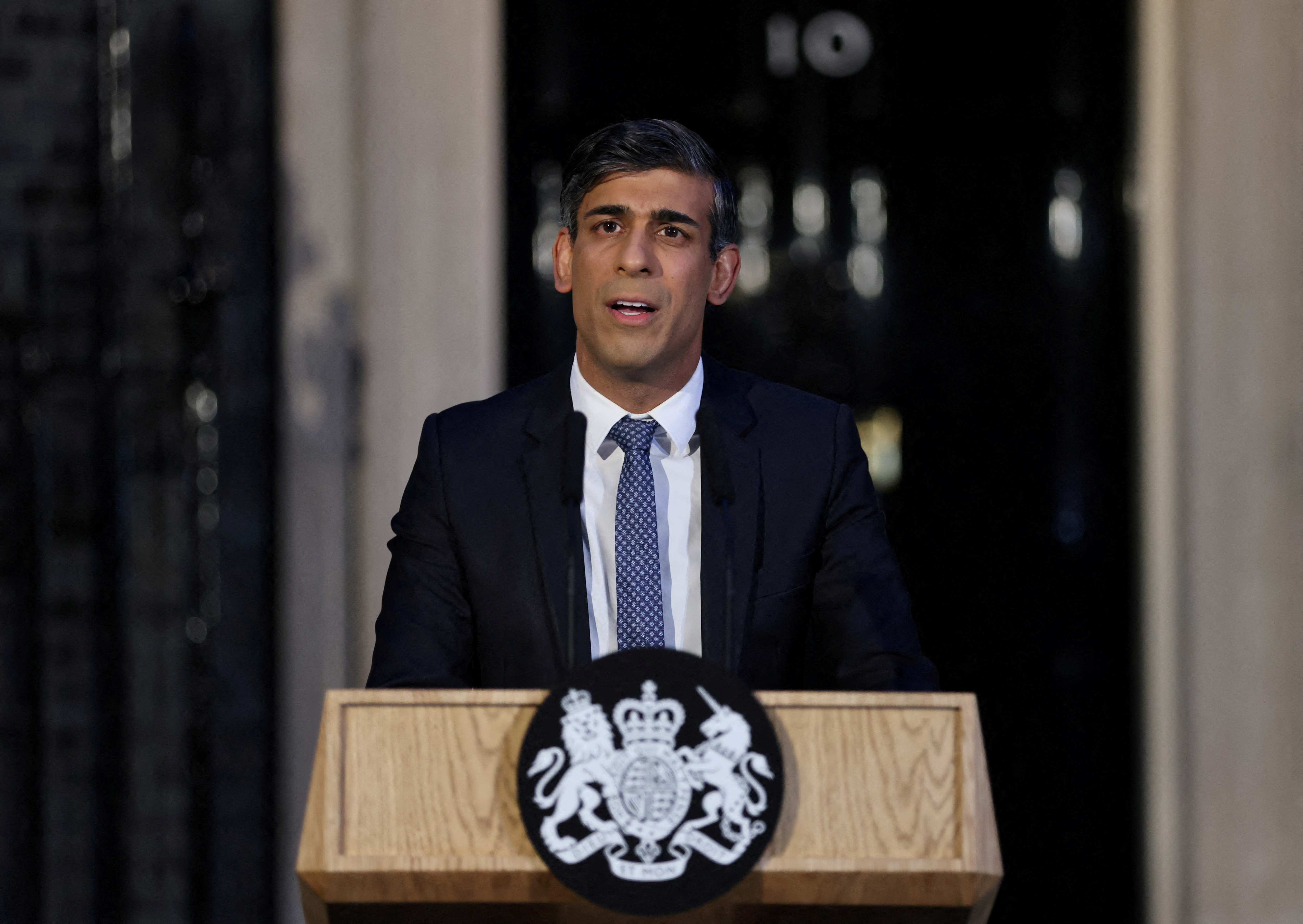 Britain's PM Sunak speaks outside 10 Downing Street