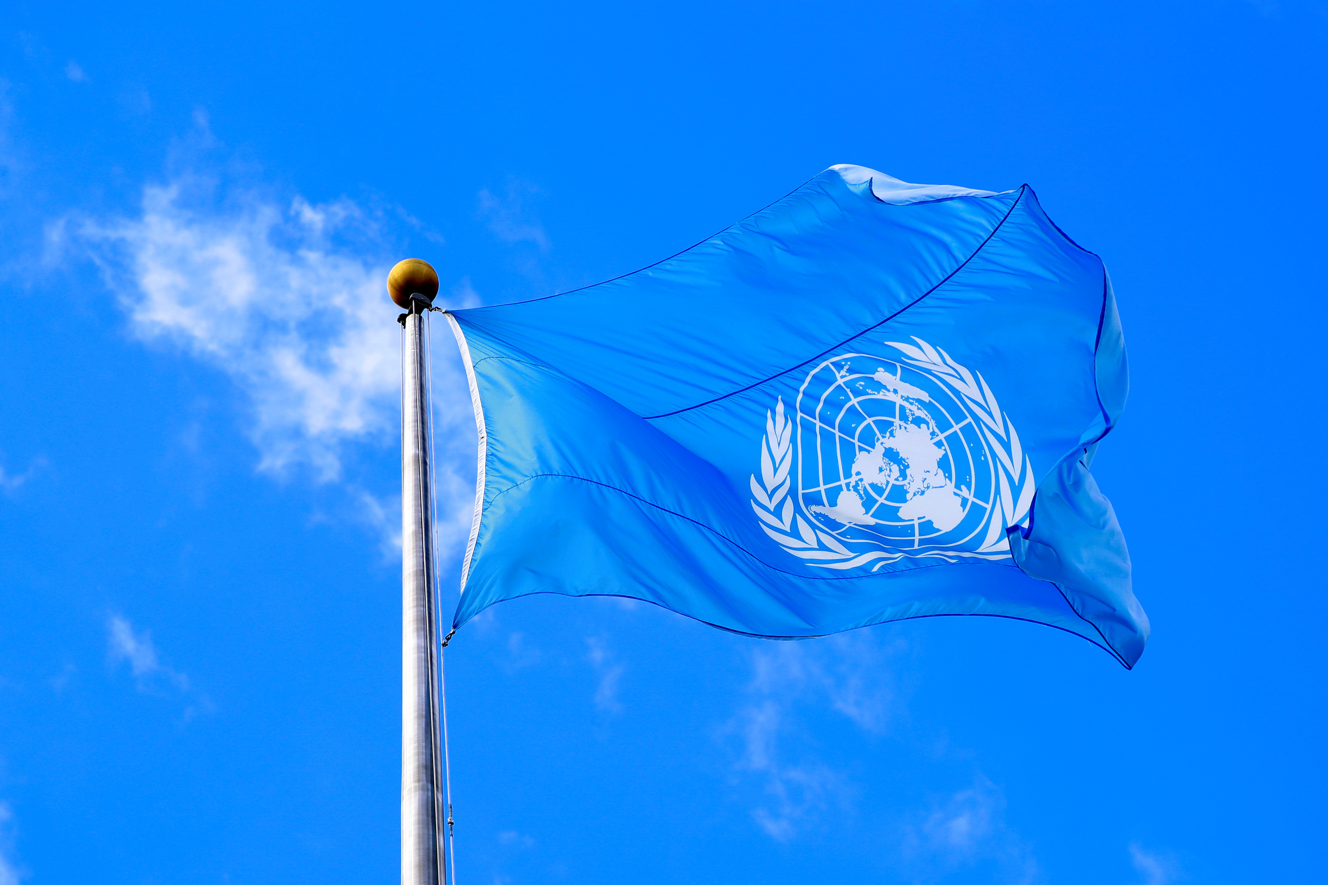 The United Nations flag is seen during the 74th session of the United Nations General Assembly at U.N. headquarters in New York City, New York, U.S.