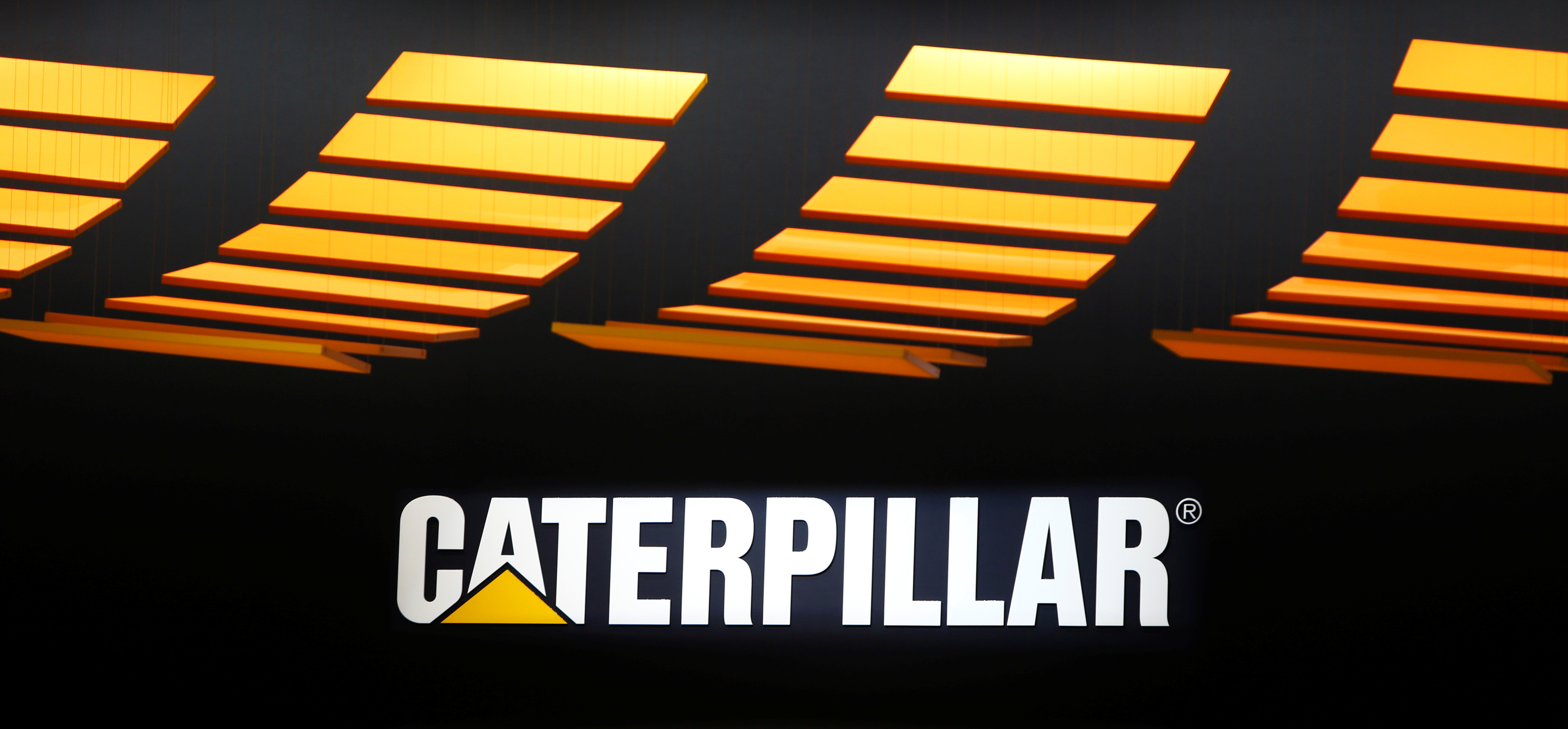 Caterpillar logo is pictured at the 'Bauma' Trade Fair in Munich