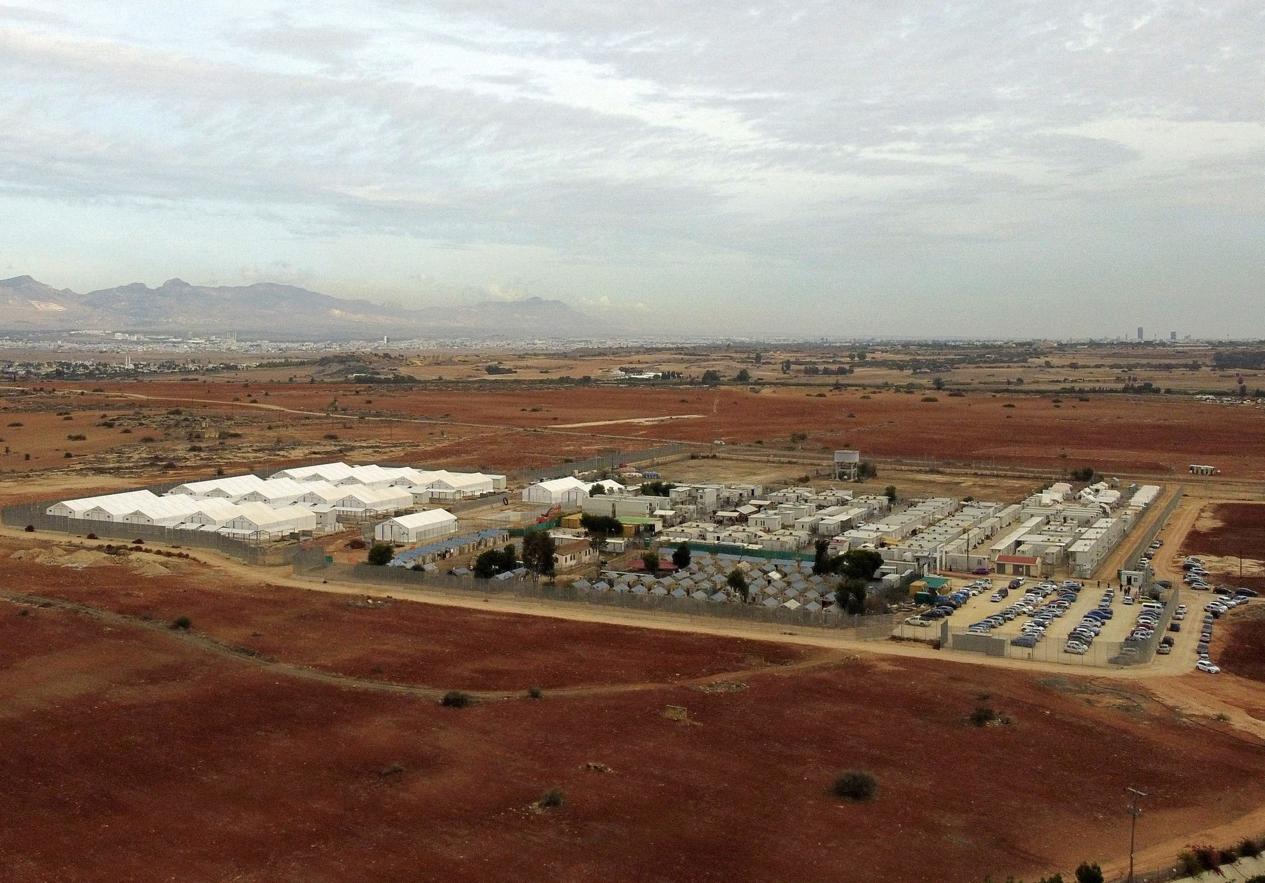 A general view of Pournara refugee camp in Kokkinotrimithia on the outskirts of Nicosia