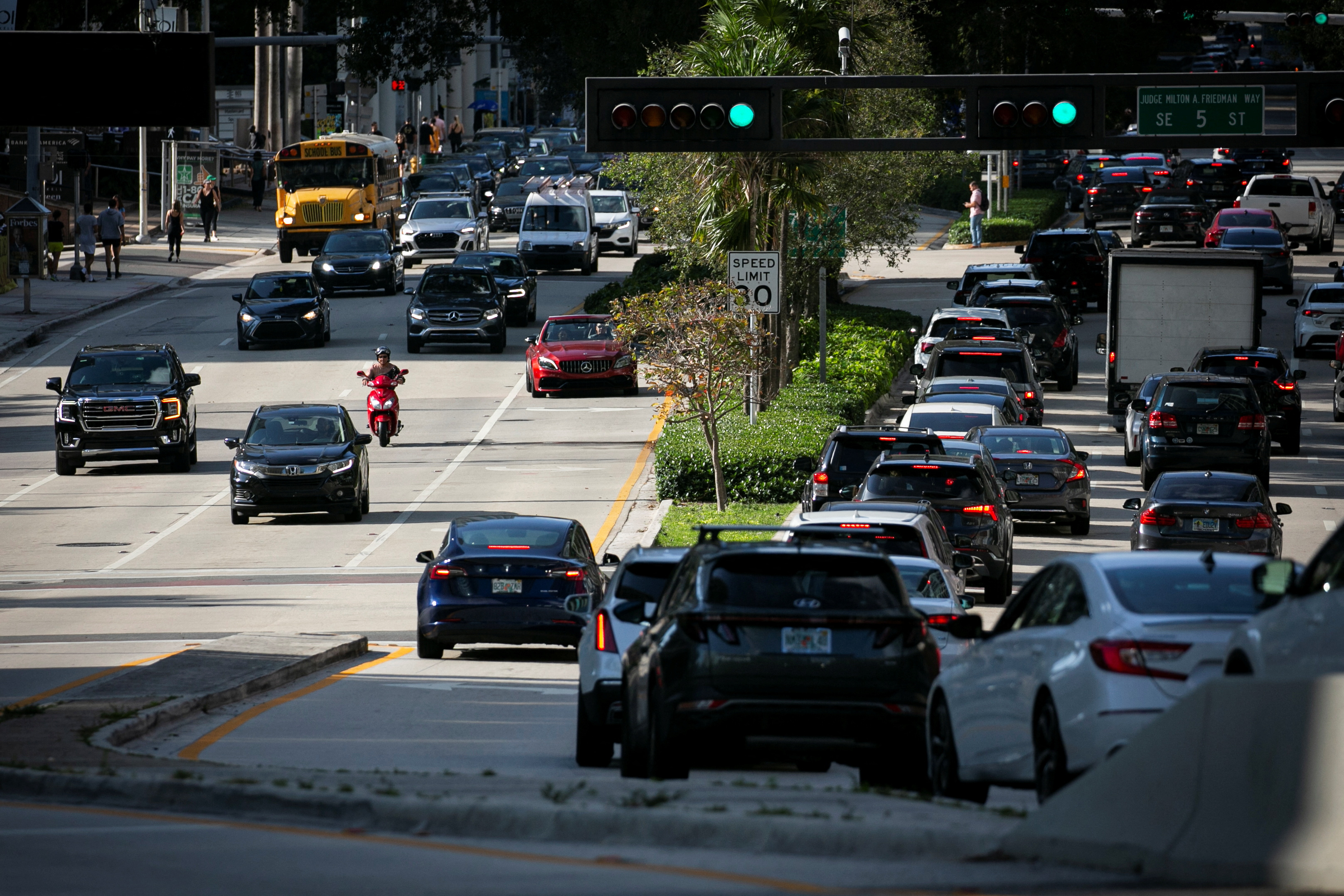 A view of traffic in Brickell Ave. at the Brickell neighborhood, known as the financial district, in Miami