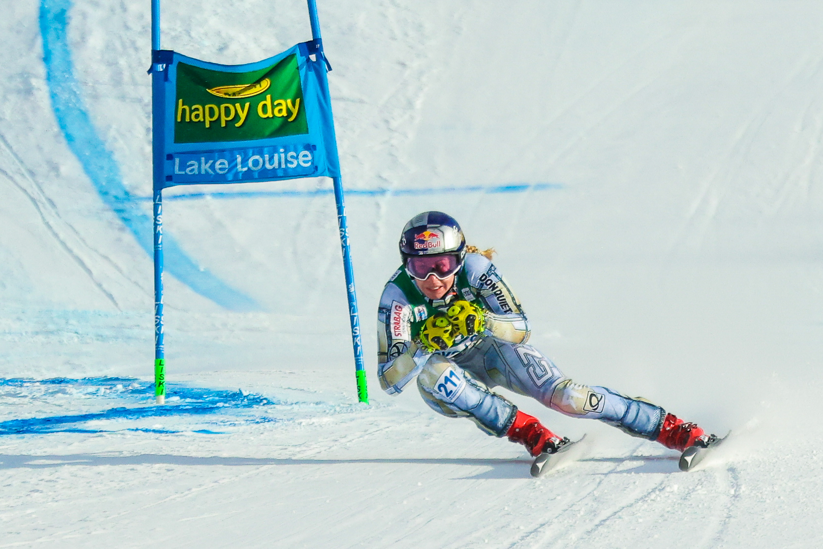 Dec 5, 2021; Lake Louise, Alberta, CAN; Ester LEdecka of Czech Republic competes during women's Super G race at the Lake Louise Audi FIS alpine skiing World Cup at Lake Louise. Mandatory Credit: Sergei Belski-USA TODAY Sports