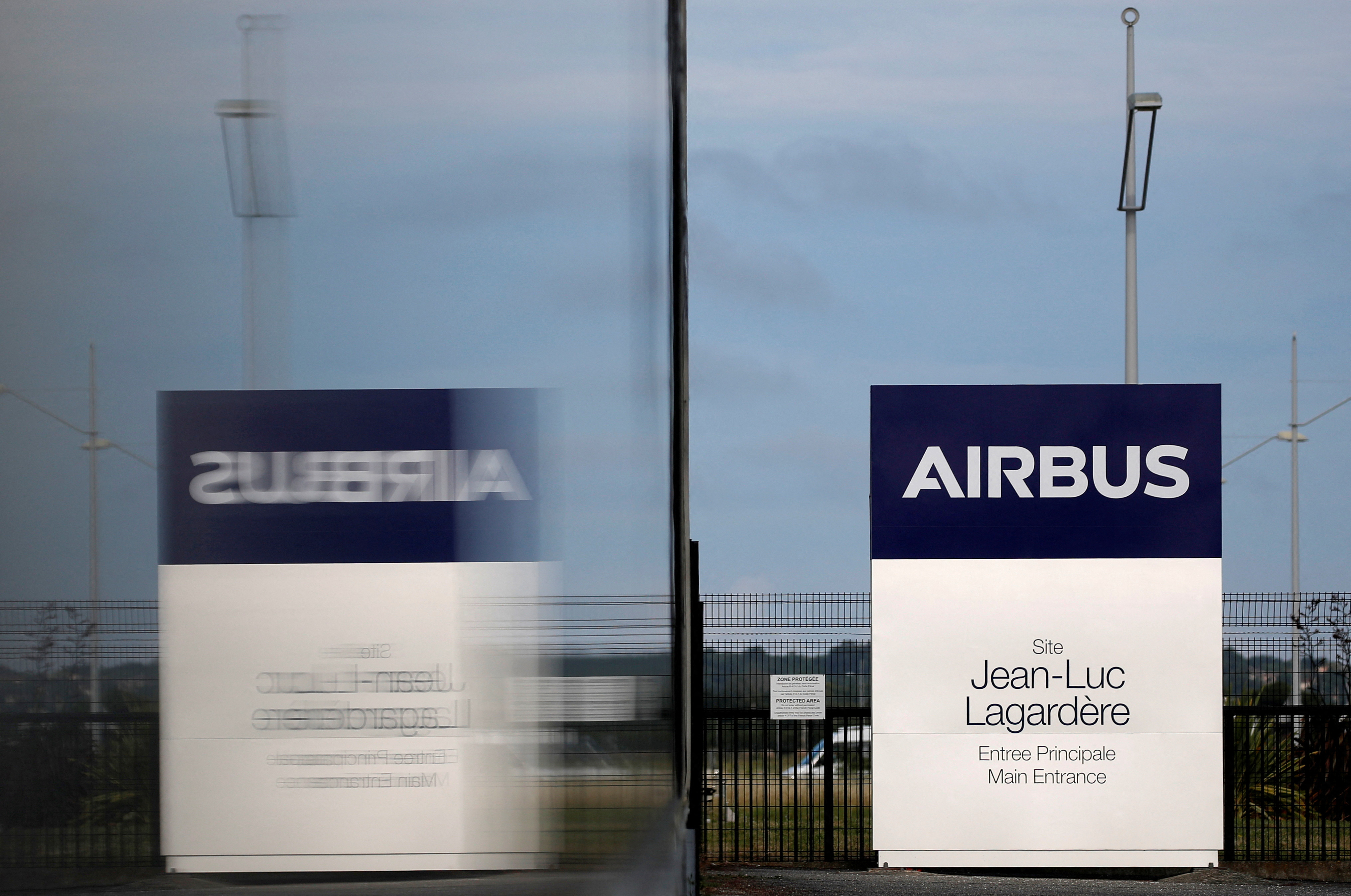 Entrance of the Jean-Luc Lagardere A380 production plant at Airbus headquarters in Blagnac