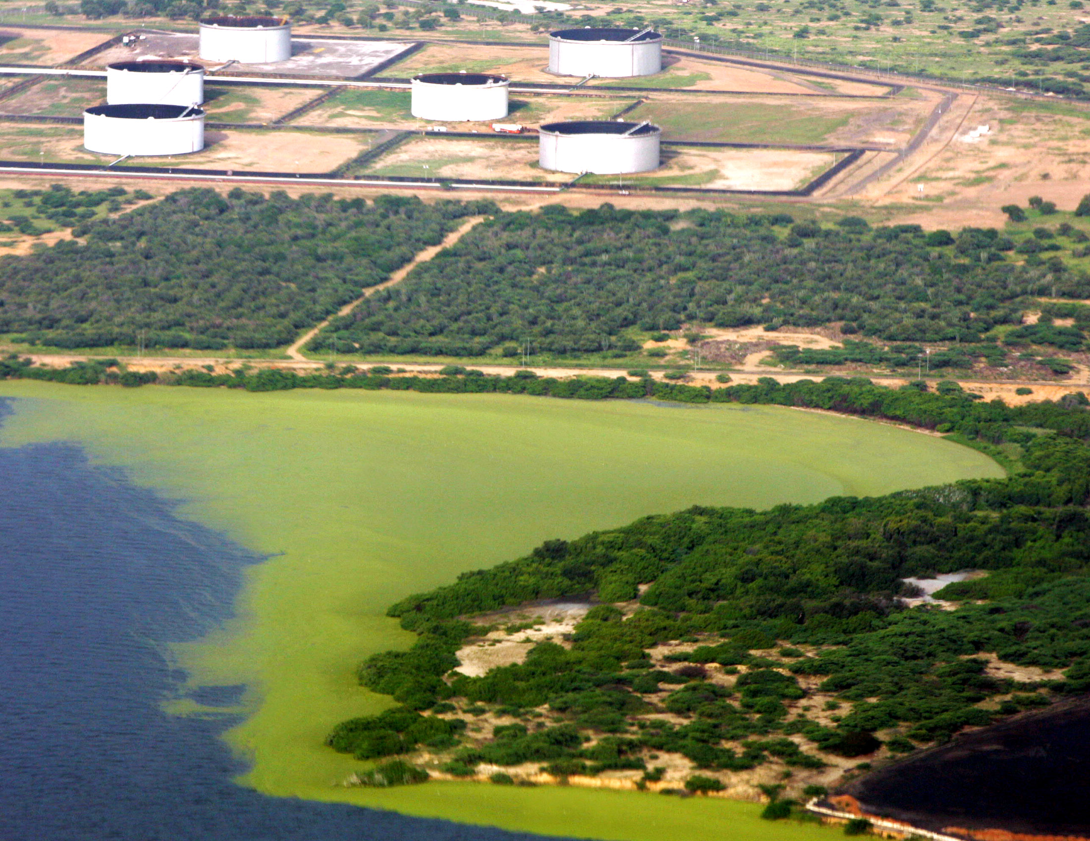 AN AREAL VIEW OF THE POLLUTED MARACAIBO LAKE IN VENEZUELA.