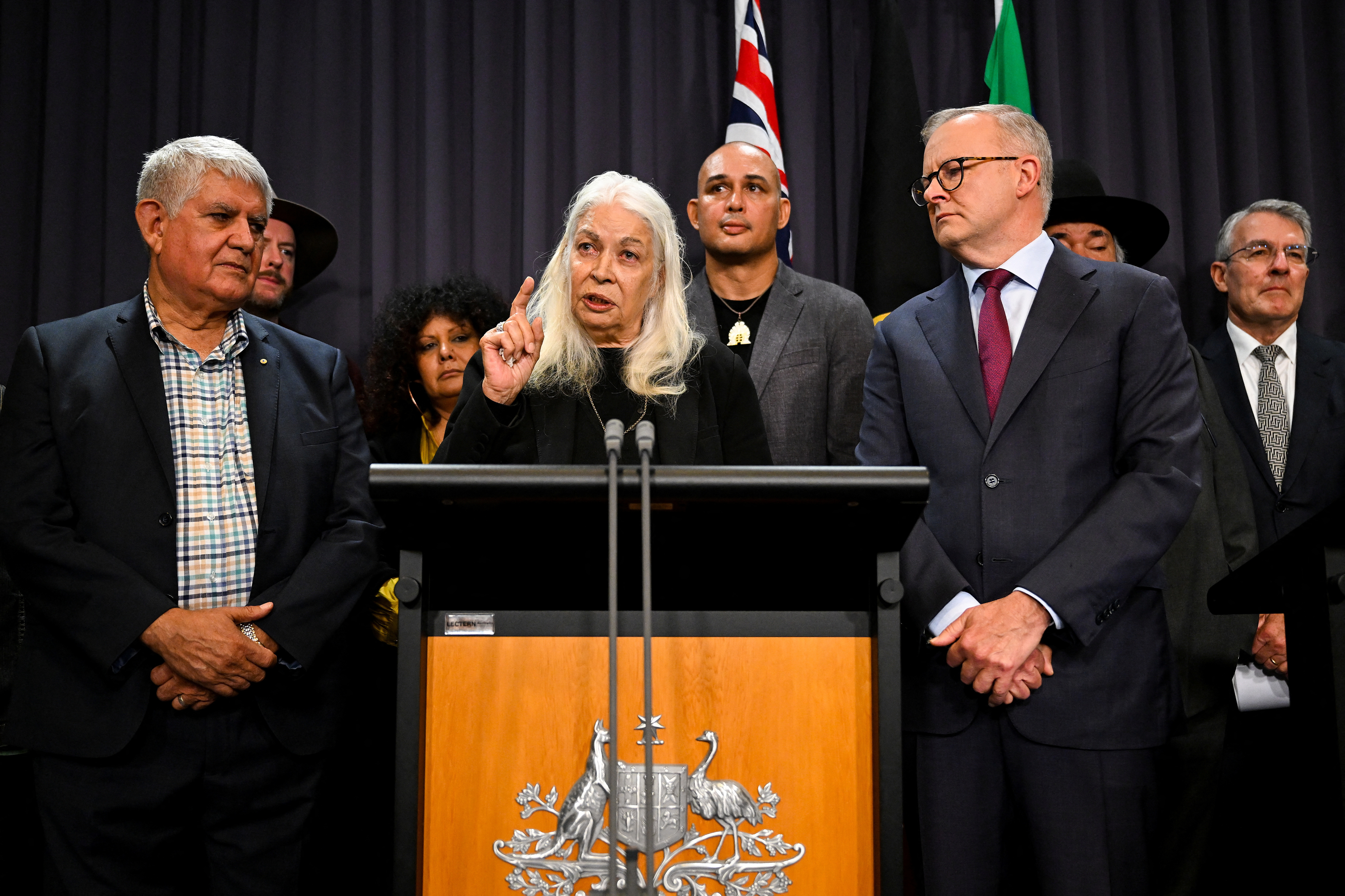 A member of the First Nations Referendum Working Group Marcia Langton speaks to the media during a news conference at Parliament House in Canberra