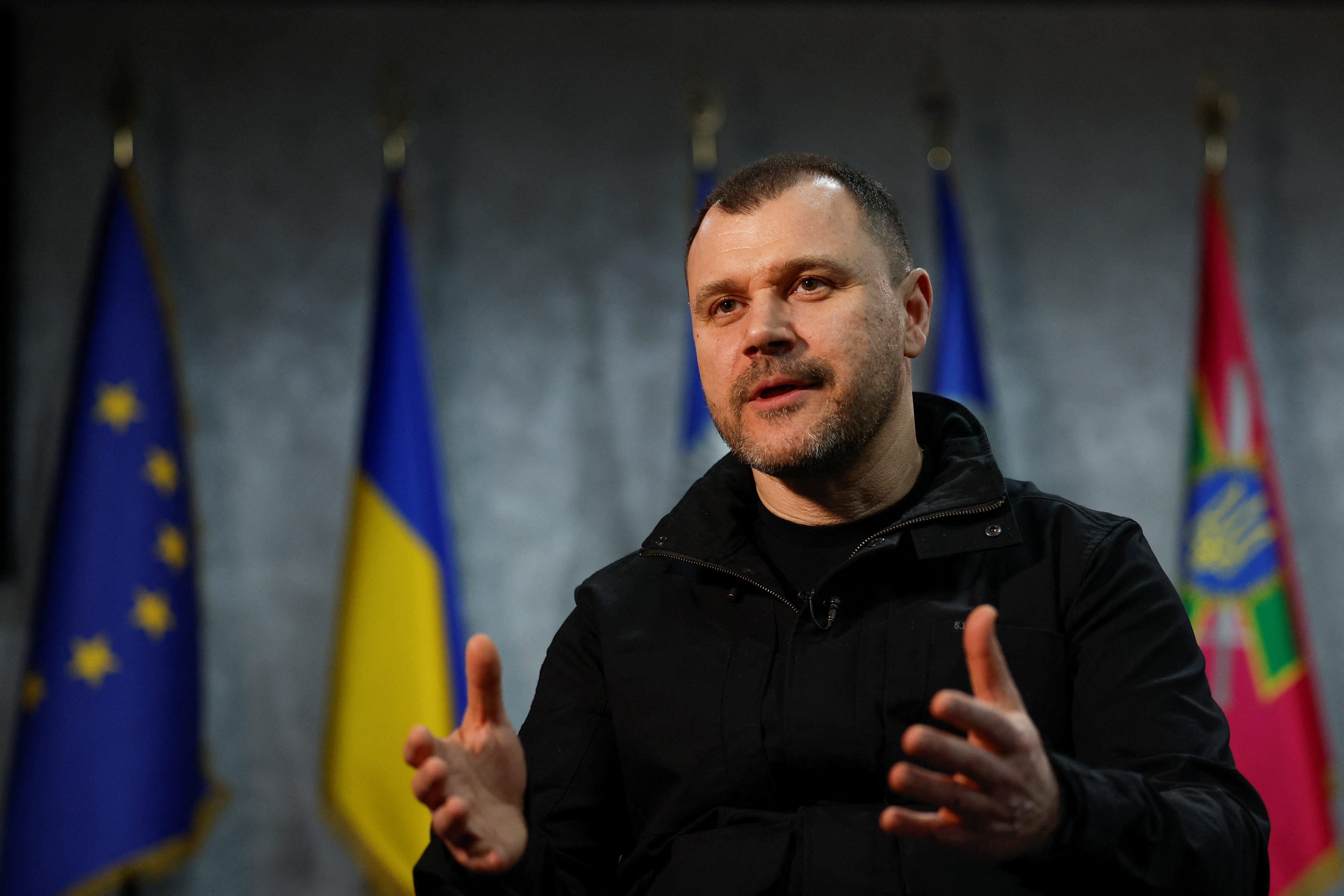 Ukraine's Interior Minister Klymenko speaks during an interview with Reuters in Kyiv