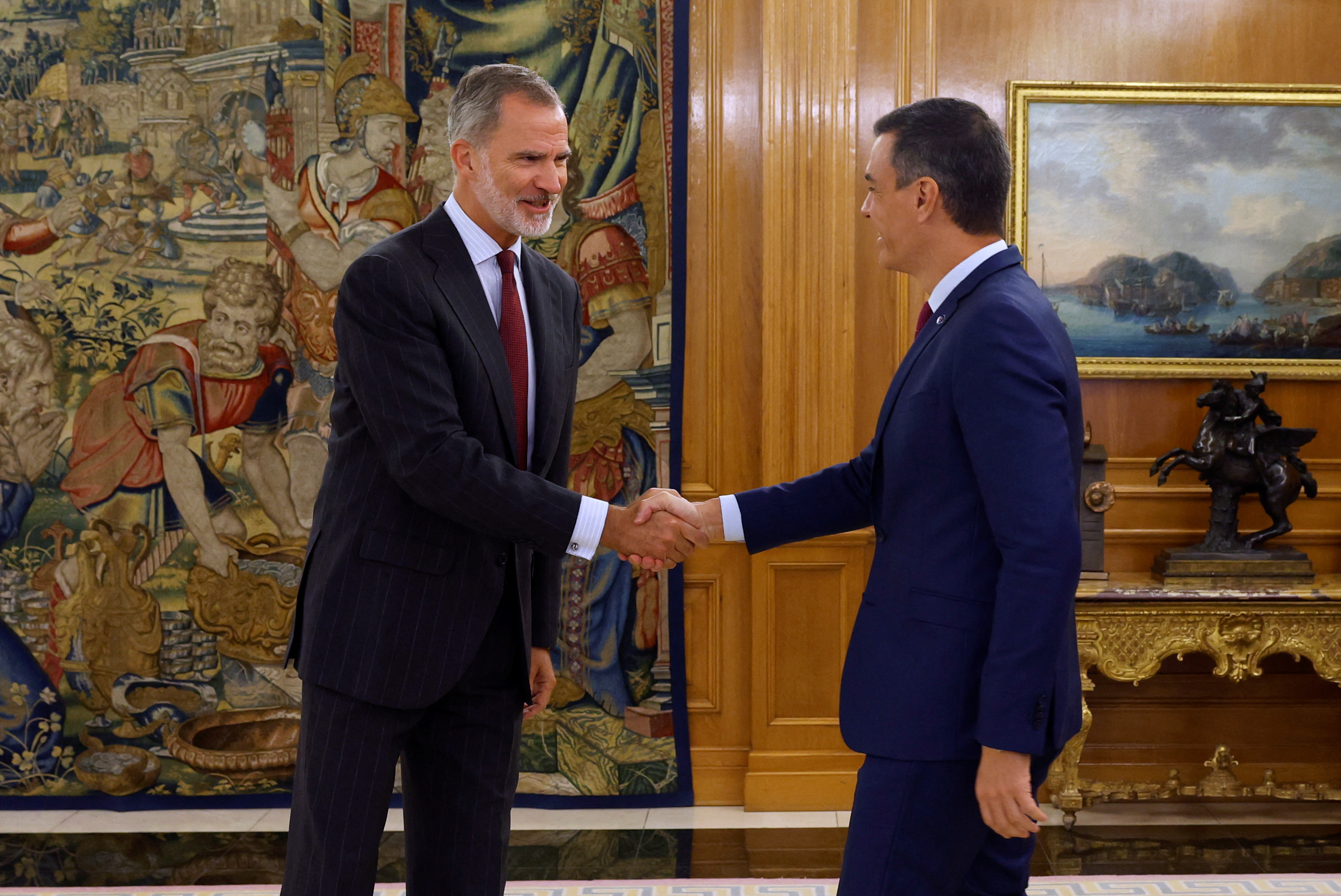 Spain's King Felipe and Spain's acting PM Sanchez meet at Zarzuela Palace