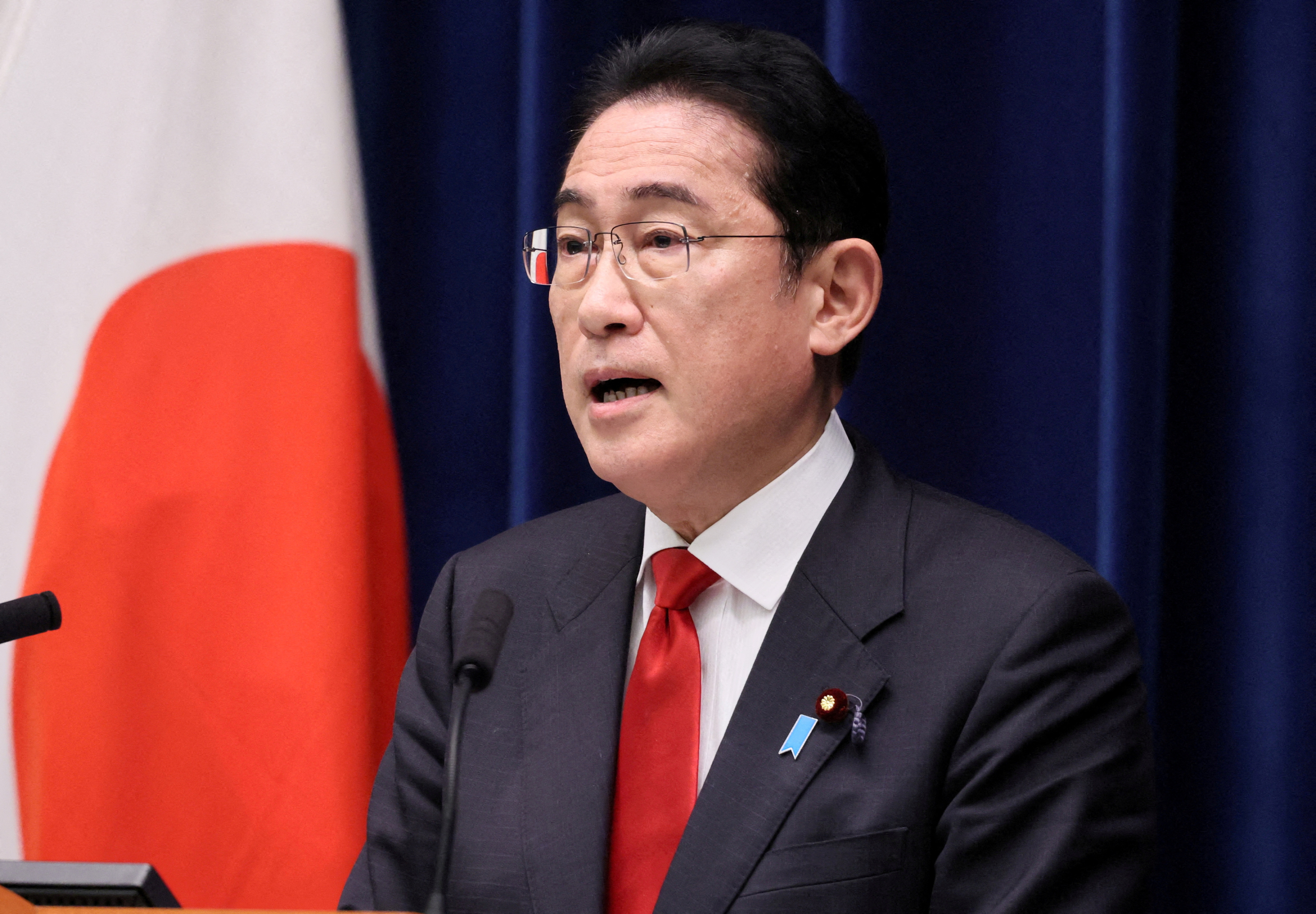 Japanese Prime Minister Fumio Kishida speaks at a press conference  in Tokyo