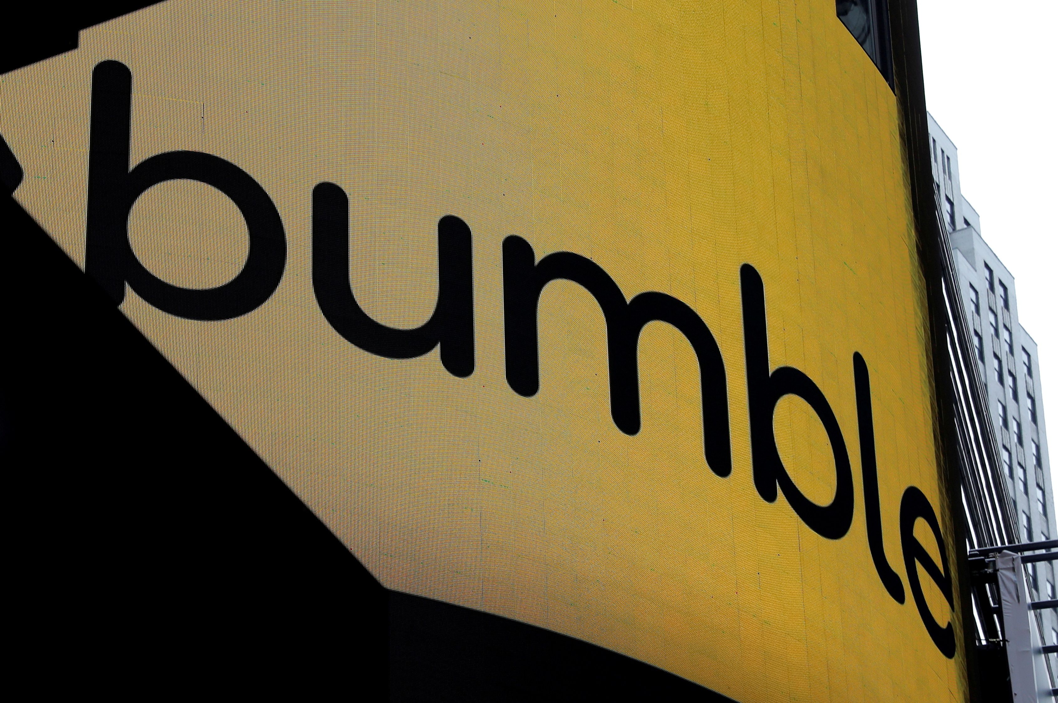 The display outside the Nasdaq MarketSite is pictured as the dating app operator Bumble Inc. (BMBL) made its debut on the Nasdaq stock exchange during the company's IPO in New York City, New York, U.S., February 11, 2021. REUTERS/Mike Segar/File Photo