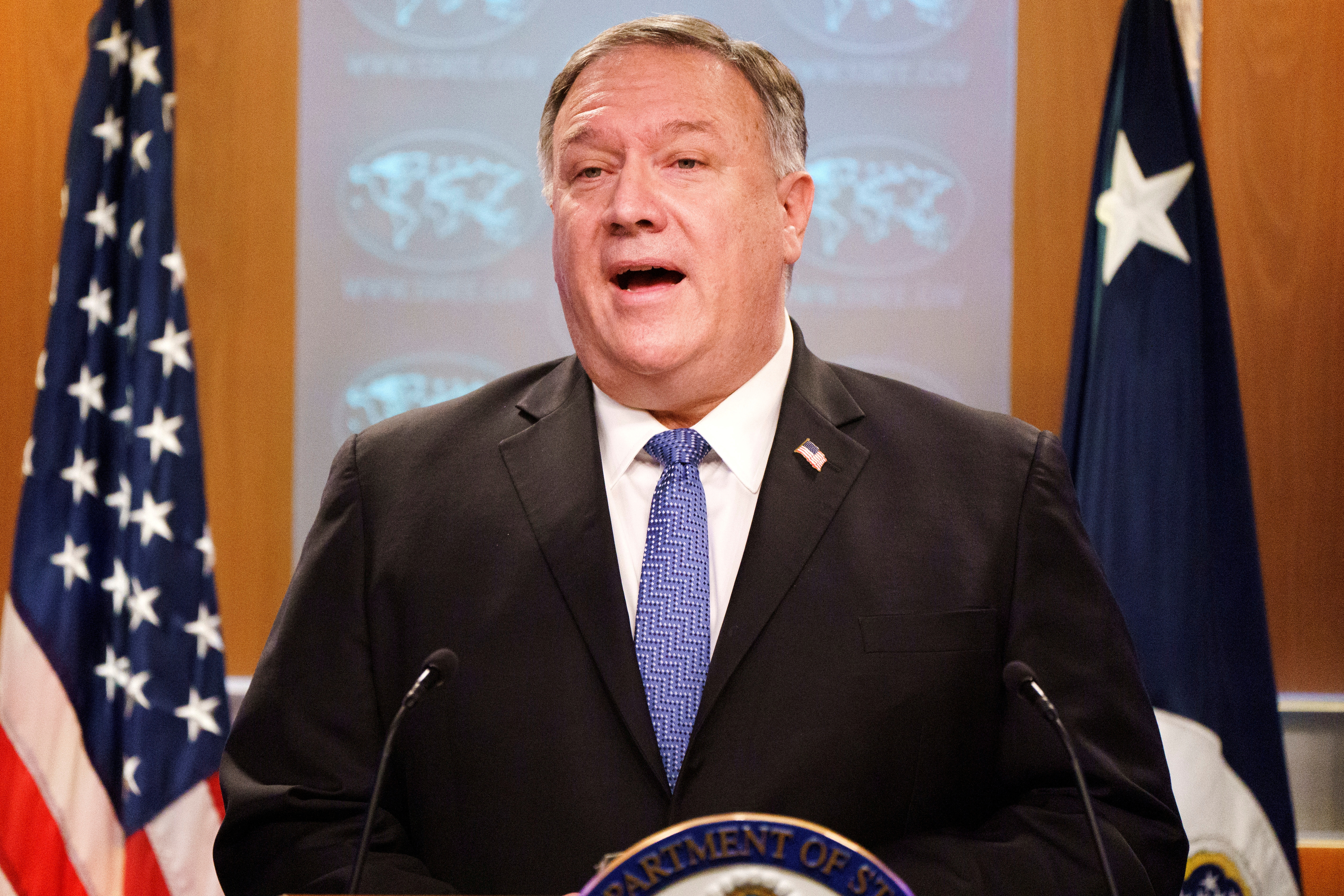 U.S. Secretary of State Mike Pompeo speaks during a briefing to the media at the State Department in Washington, U.S., November 10, 2020. Jacquelyn Martin/Pool via REUTERS