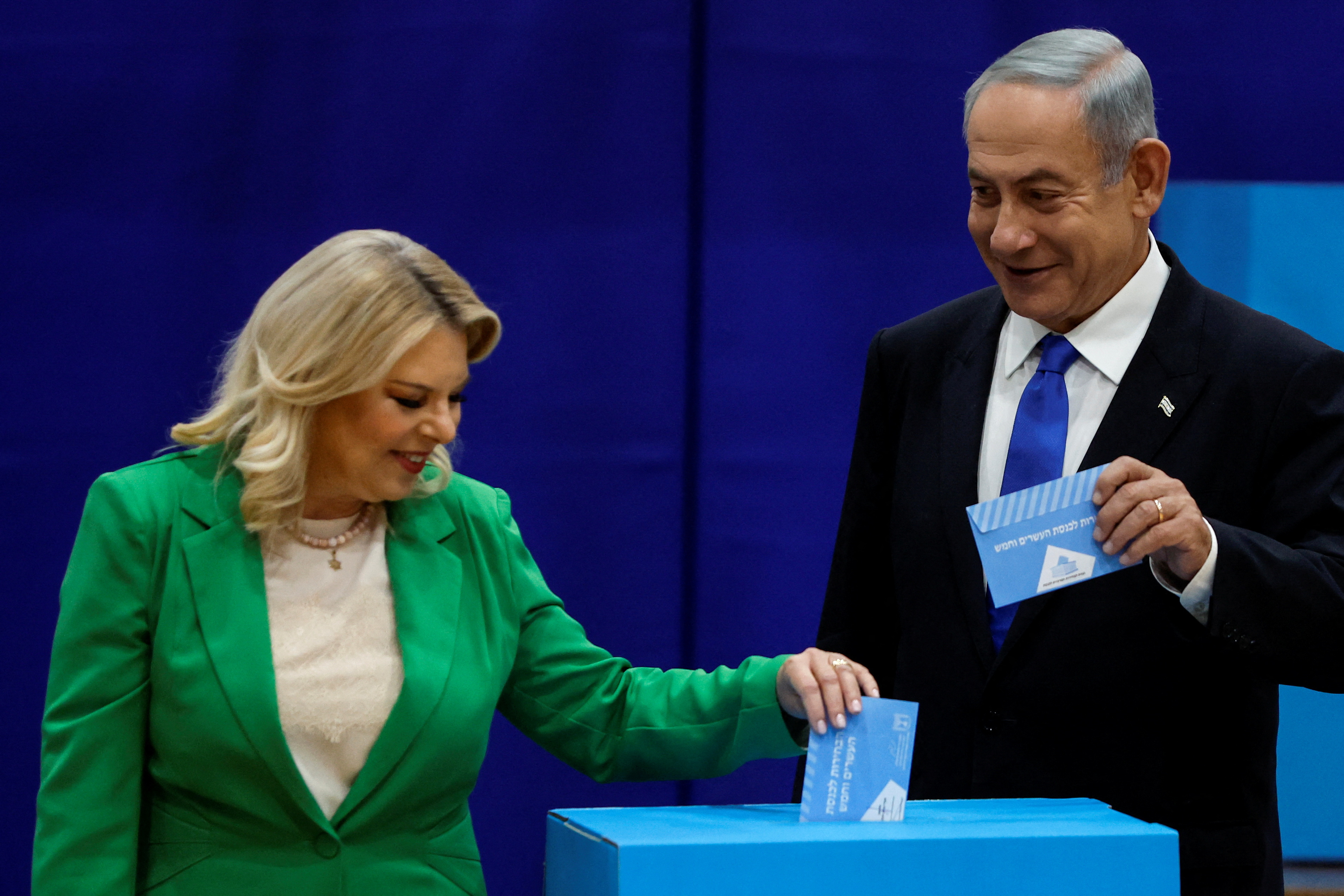 Former Israeli Prime Minister Netanyahu casts his ballot on the day of Israel's general election in a polling station in Jerusalem