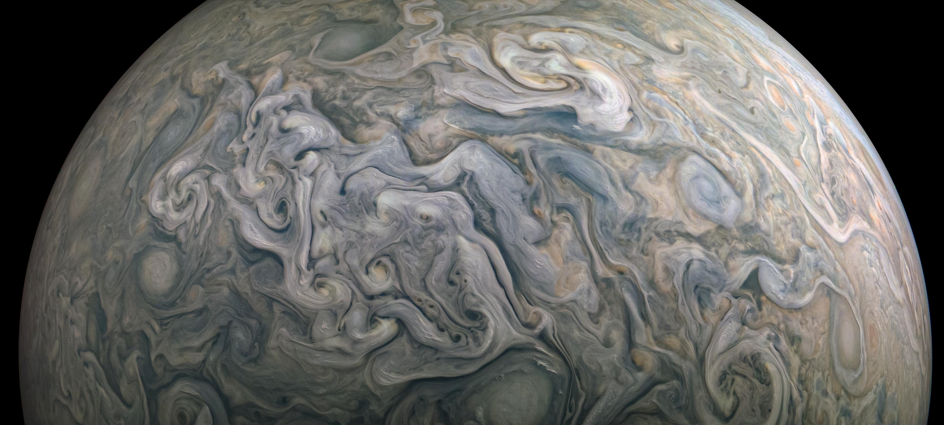 Churning atmospheric jets are seen in Jupiter's northern latitudes