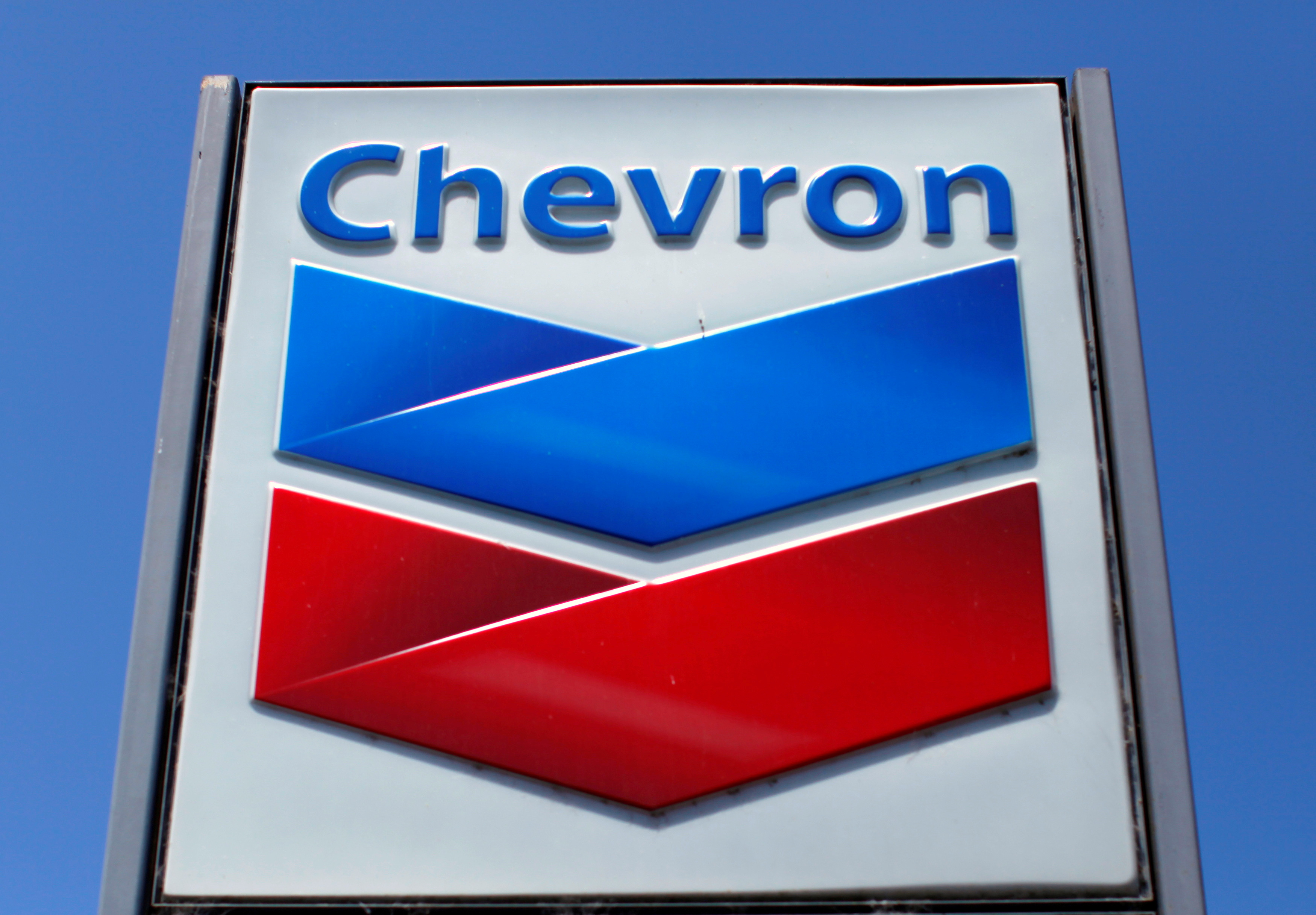 A Chevron gas station sign is seen in Del Mar, California