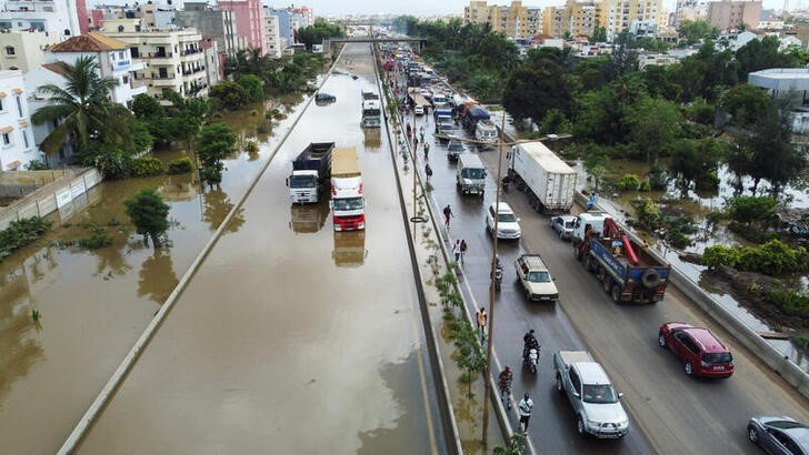 Flooded streets after torrential rain in Dakar